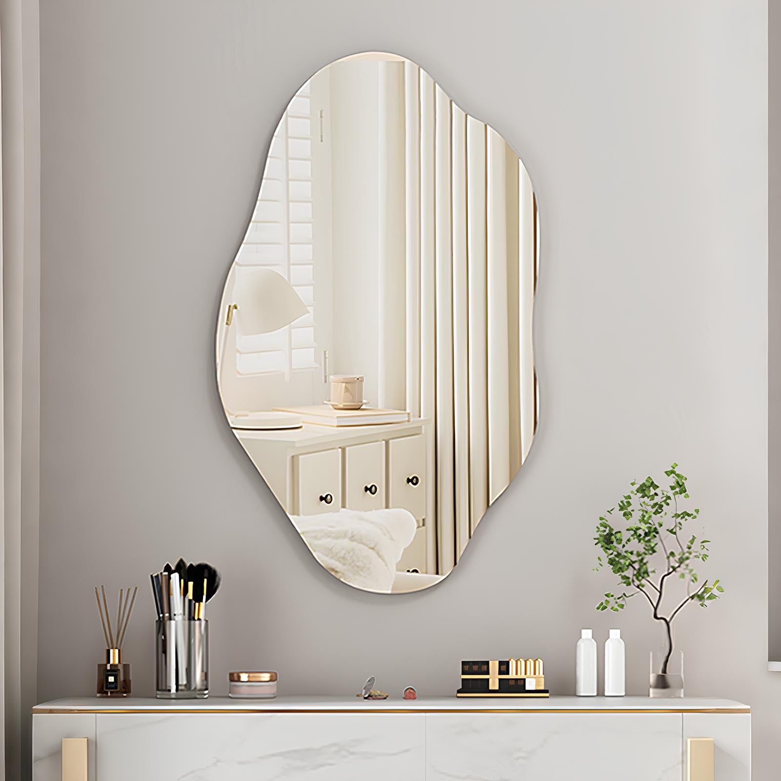 Espejo De Pared Asimétrico Irregular, Espejo De baño sin Marco para La Entrada del Dormitorio, Espejos De Maquillaje Decorativos Modernos De Alta Definición(60 * 100cm/23.6 * 39.3in)