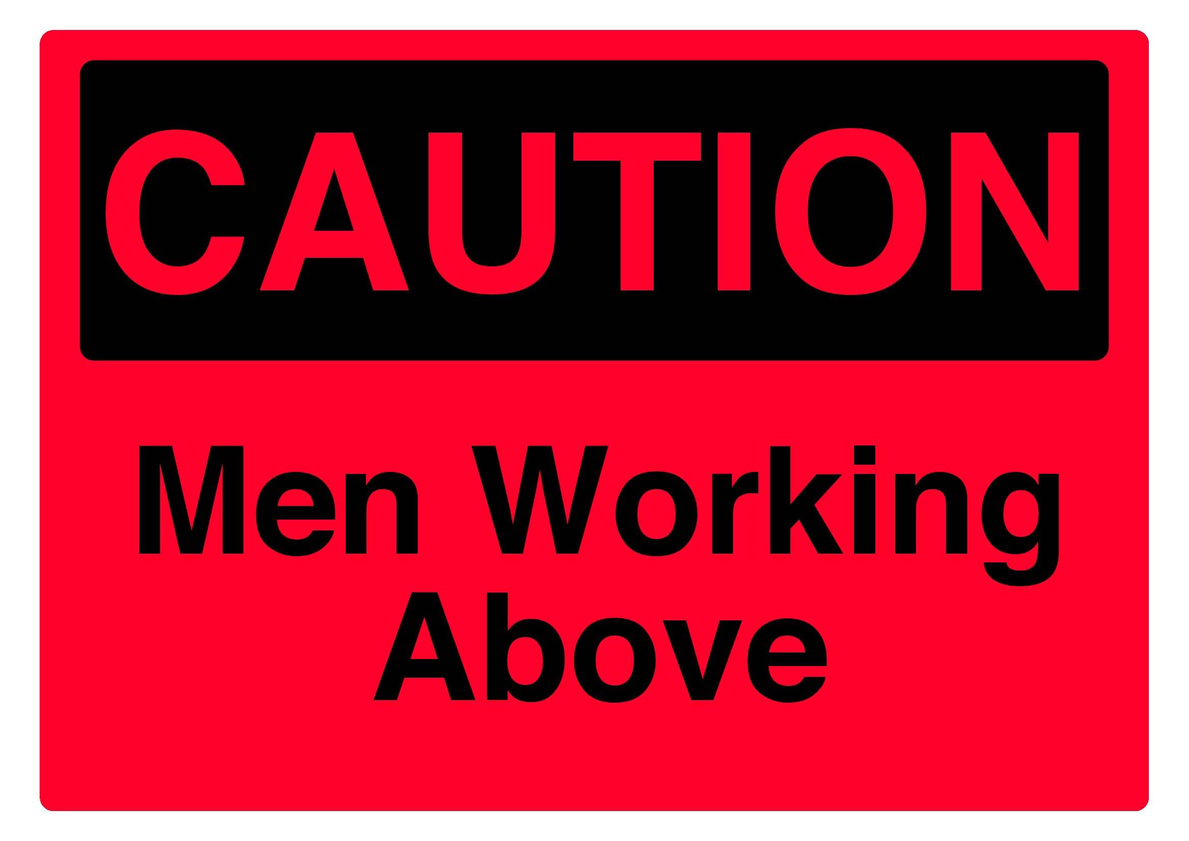 Men working above Caution Sign, 12x8 Inch Metal Tin Sign, Safety Warning for Construction and Maintenance Sites