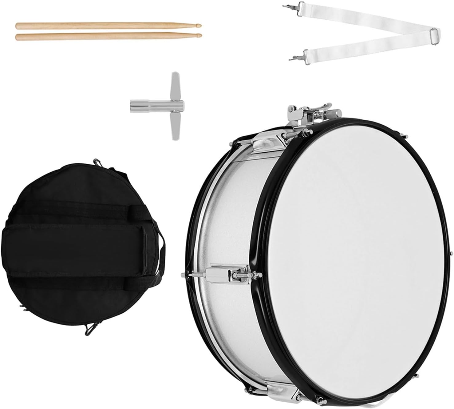 14 inch Snare Drum Set, Snare Drum Head with Drumsticks, Shoulder Strap, and Drum Key Orff Percussion Musical Instrument