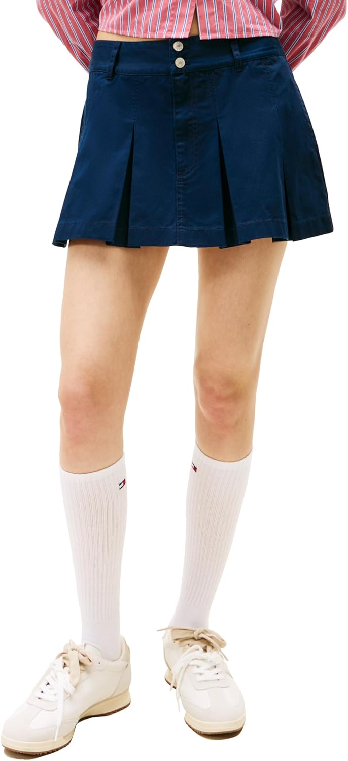 Tommy Jeans Women's Pleated Mini Skirt with Embroidered Flag Logo