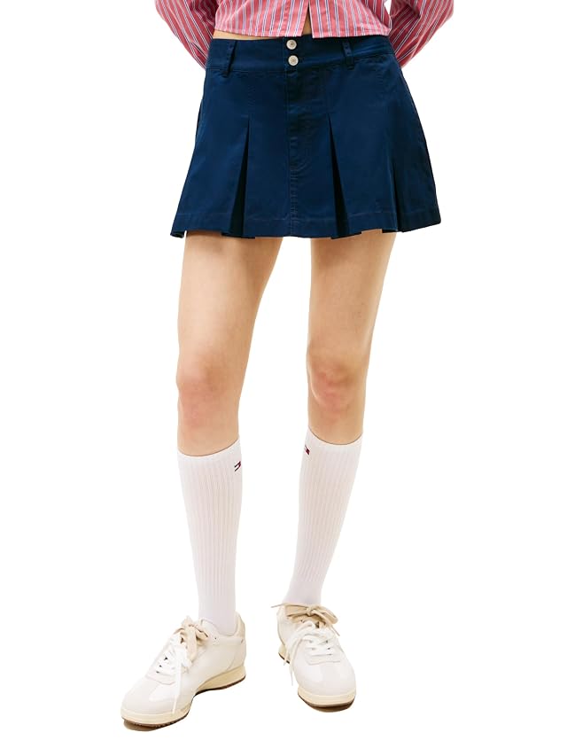 Tommy Jeans Womens Pleated Mini Skirt with Embroidered Flag Logo