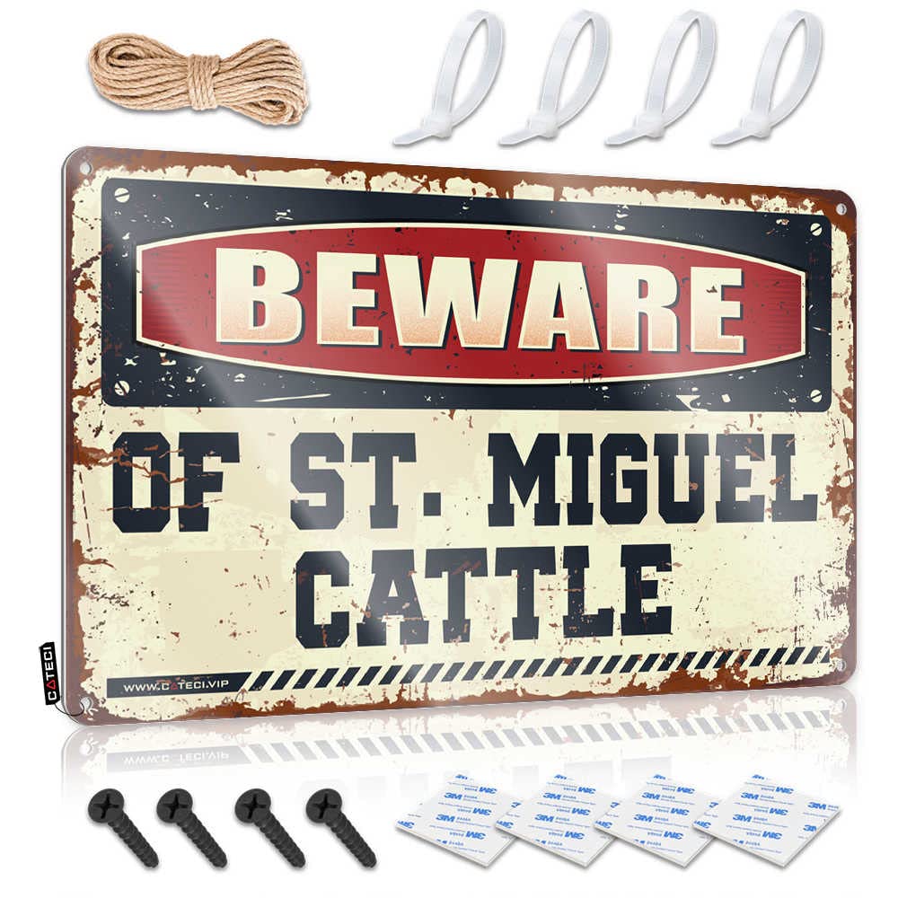 STWNVOITV Sarcastic Signs Beware Of St. Miguel Cattle Sign Funny Signs For Bar Outdoor Bar Accessories Decor(30X40CM)