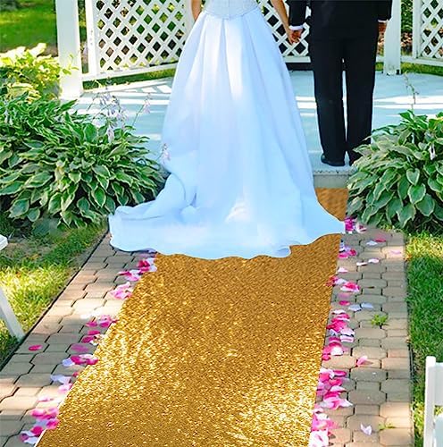 ShinyBeauty Wedding Aisle Runner Gold 2FTx15FT Glitter Aisle Runner Ourdoor Party Decor Church Runner Sequin Aisle Runners For Weddings Gold Sparkly Isle Runner For Party (2FTx15FT, Gold)