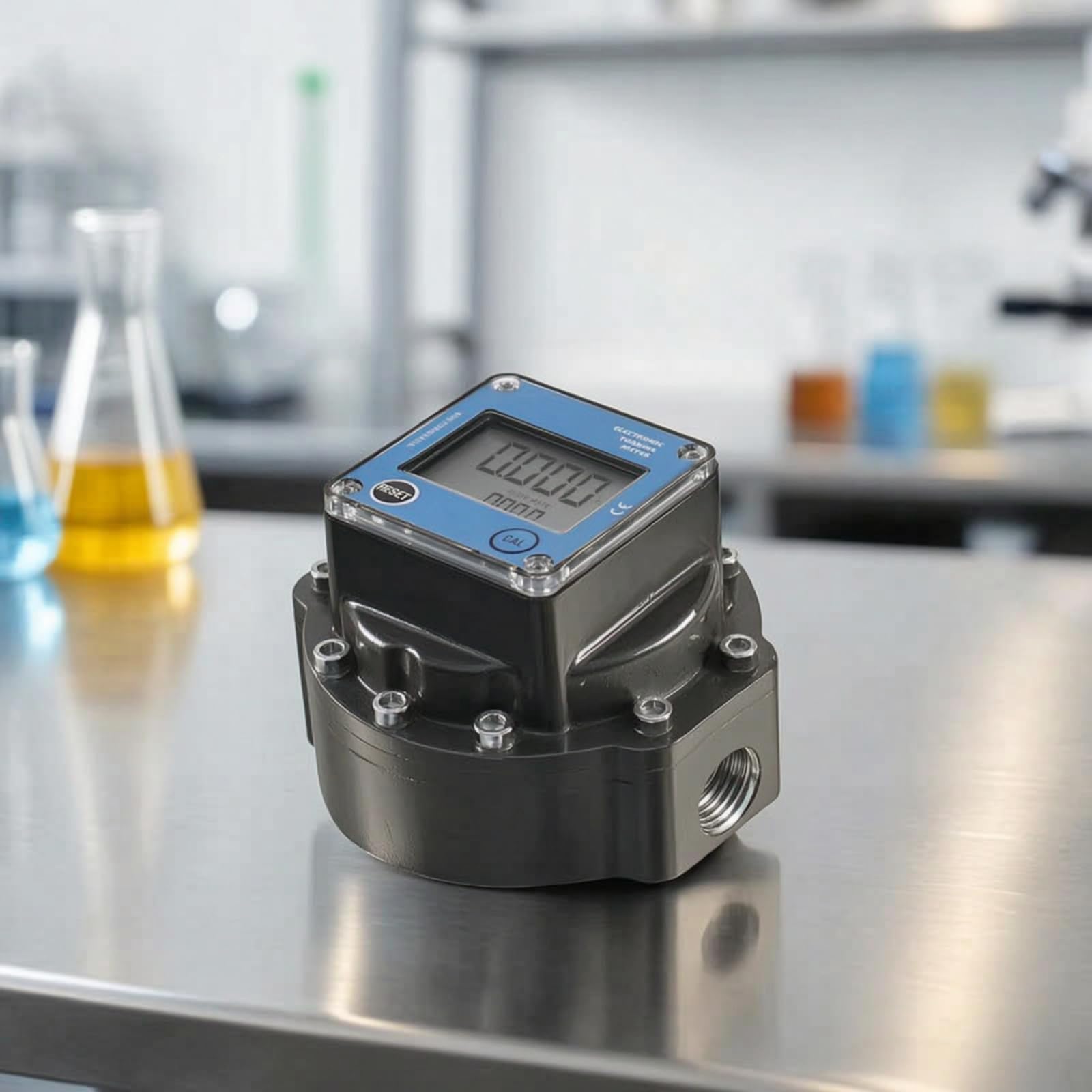 Flussometro Digitale con Display Display Digitale Compatto Misuratore di Portata Del Gas Filettato Strumento per Tecnici, Laboratorio, 1 Pollice 32mm