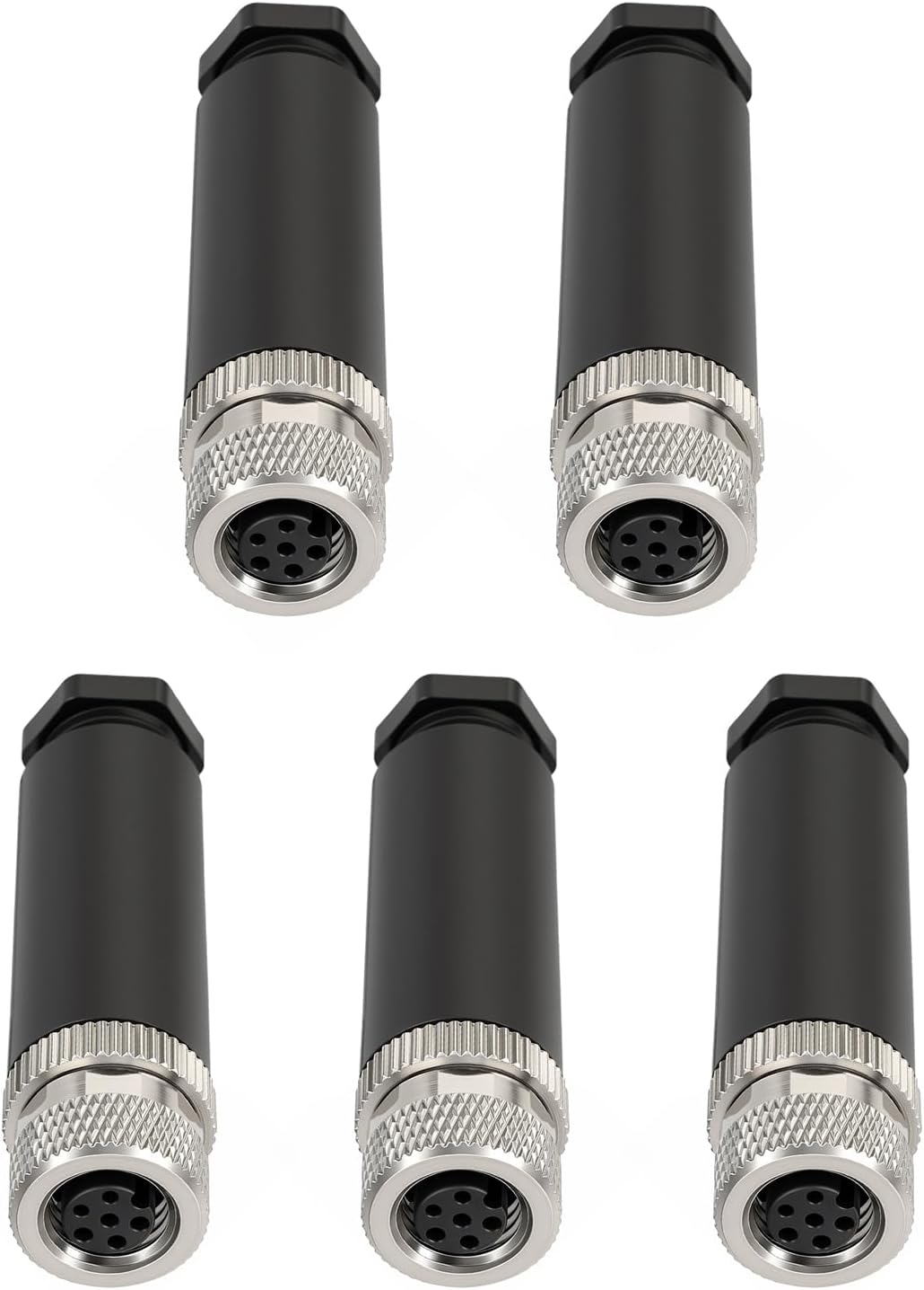 M8 6 Pin Connector A Code Industrial Circular Connector Sensor Wire Waterproof Screw Threaded Coupling Panel Mount 8mm Solder Terminal 6 Pin 5Pack