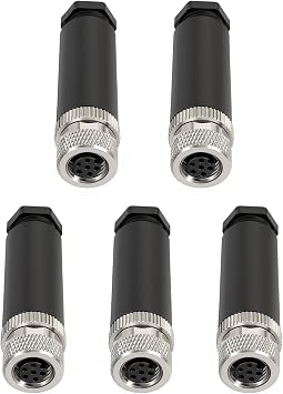 M8 6 Pin A-Code Panel Mount Connector, 8mm Industrial Circular Waterproof Sensor Connector, Screw Threaded Coupling with Solder Terminal, 5 Pack