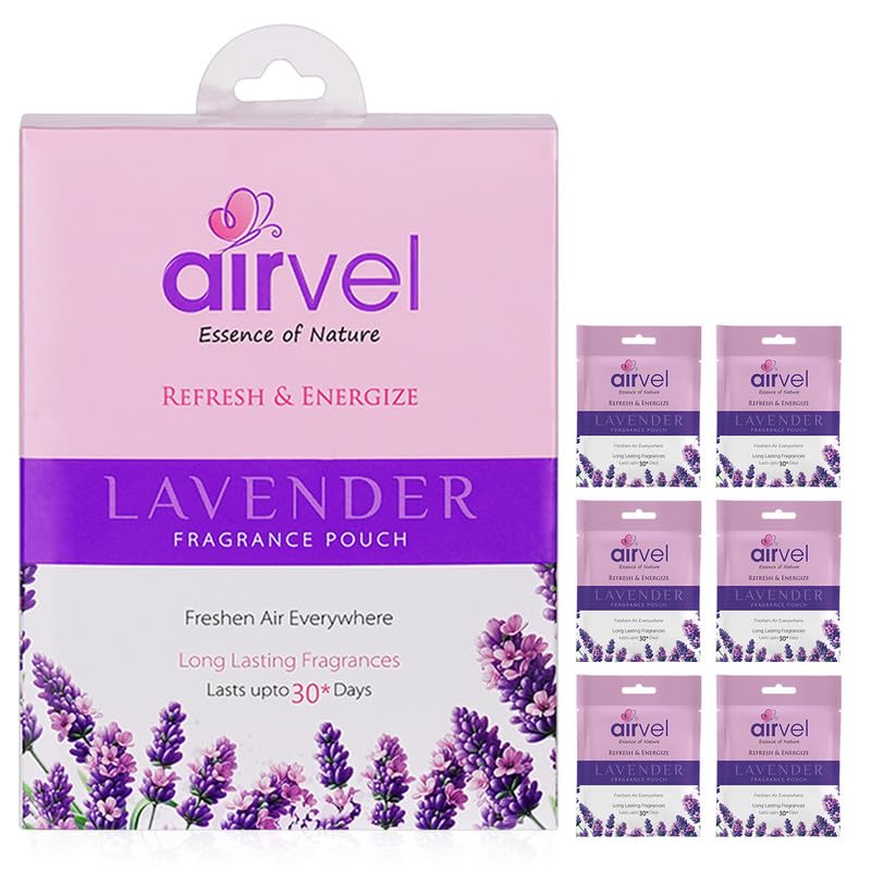 Image of Airvel Lavender Freshener Pouch 6Pcs (10g Each) | Safe, Non-Toxic Air Freshener | Long-Lasting Bathroom Freshener for Toilet | Odour Remover | Air Freshener for Toilet | Up to 30 Days