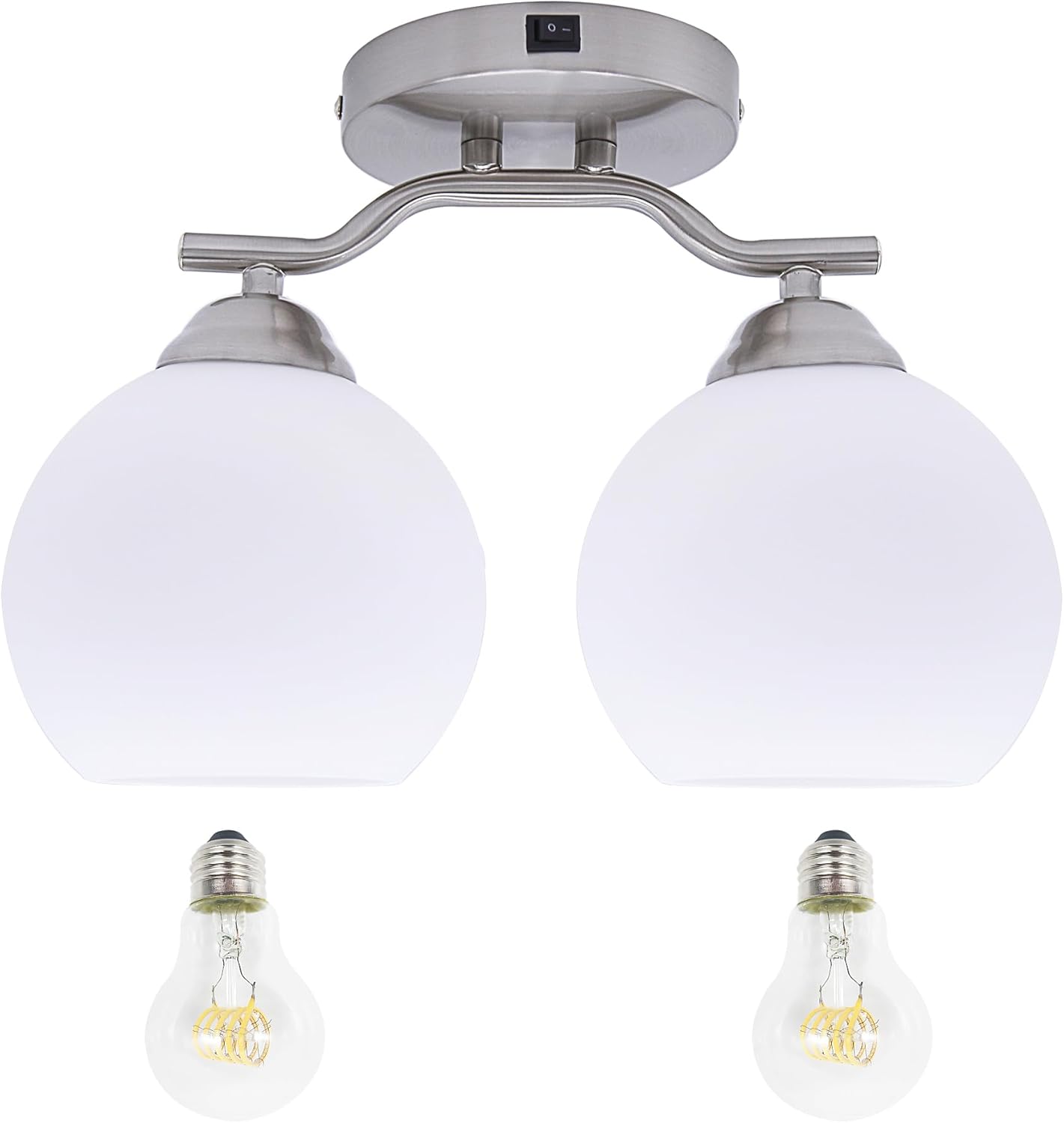 Facon 12V RV Pendant Dining Table Light with Replaceable Bulb (2 X E26 Bulb Included), RV Camper Dinette Light with Glass Shape and Switch, 12Volts Pendant Lamp for Automotive Kitchen Island