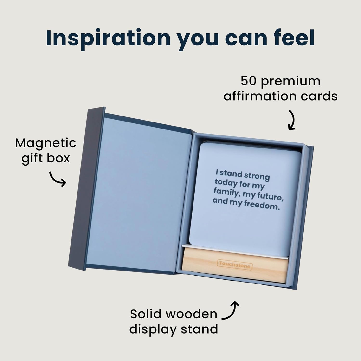 Affirmation Cards with Aromatherapy 50 Daily Motivation and Recovery-Inspired Affirmations with Wooden Stand & Magnetic Gift Box, Rosemary and Peppermint for Mindfulness and Reflection