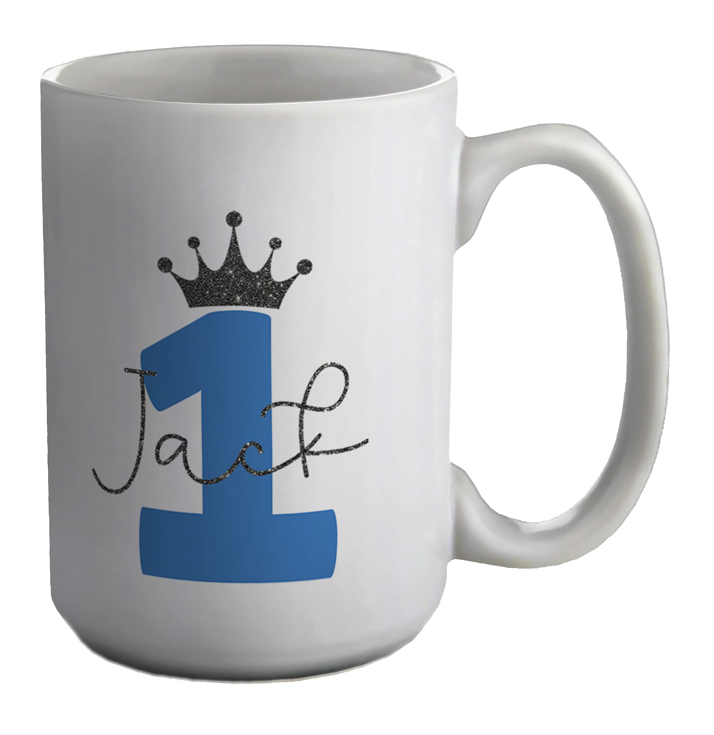 Shopagift Personalised Blue - 1 Year Old Glitter Effect Silver White 15oz Large Mug Cup