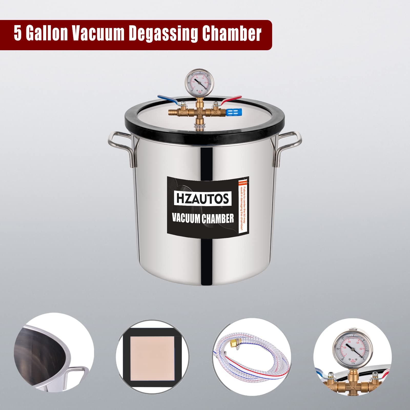 5 Gallonen Vakuumkammer mit gehärtetem Glasdeckel, Vakuum-Entgasungskammer 18.9L, Entgasungskammer aus Edelstahl zur Stabilisierung von Holz, Entgasung von Silikonen