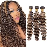 30 32 34 Inch Honey Blonde Human Hair Bundles P4/27 Deep Wave Bundle Brazilian Unprocessed Virgin Hair 3 Bundles Color 27 Loose Wave Bundle