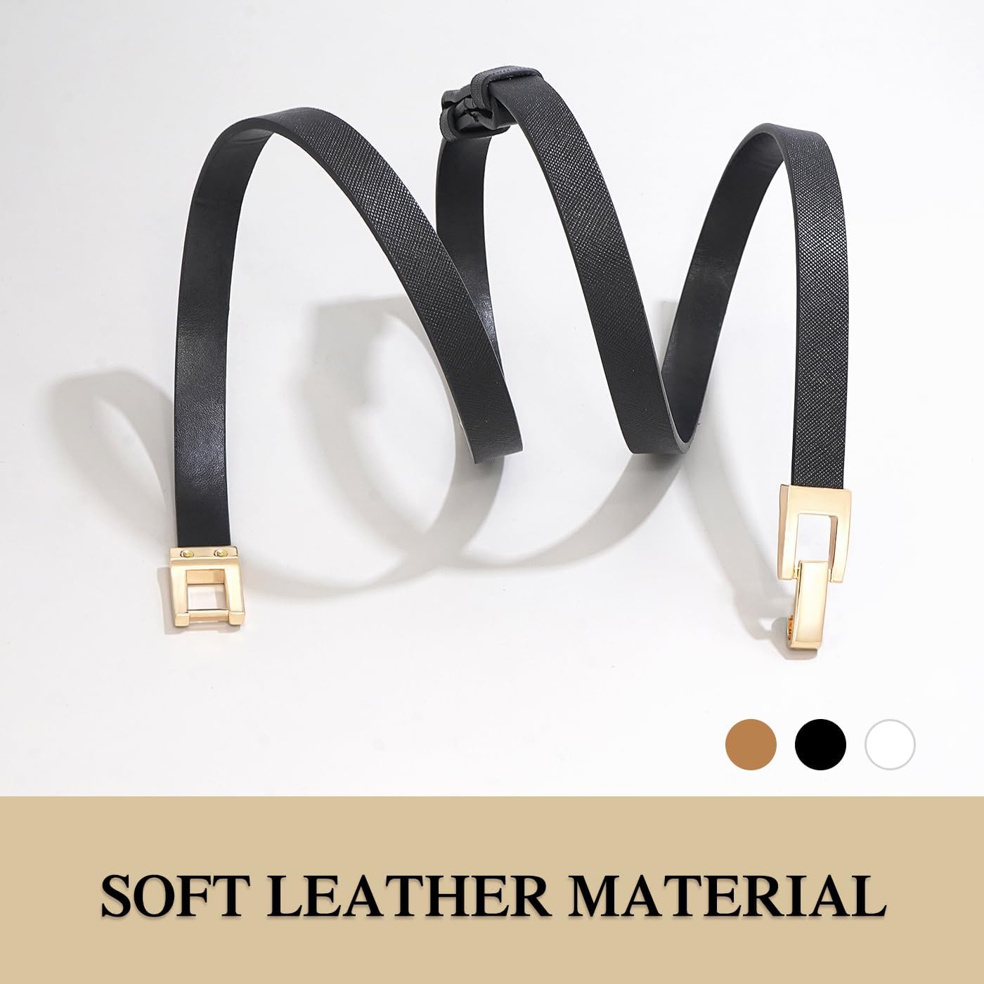 Glamorstar Skinny Belts for Women Thin PU Leather Waist Belt with Gold Buckle for Dresses - Image 7