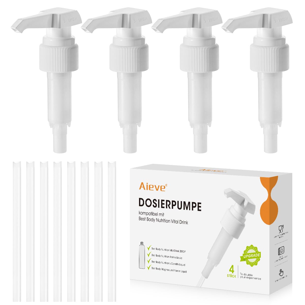 Aieve 4er Set Dosierpumpe kompatibel mit Best B. Nutrition Vital Drink Sirup Pumpe für 1L Flasche, 5 ml pro Hub (Nicht für 500ml Flasche)