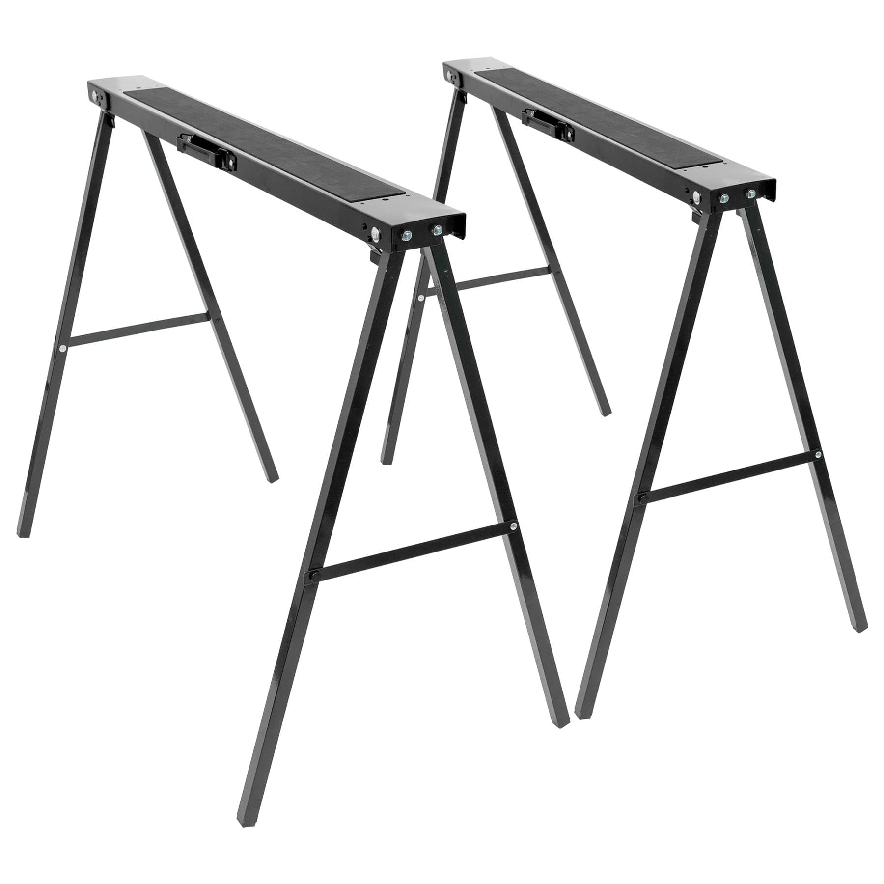 Harbour Housewares Iron Saw Horse - Black - Pack of 2 - Garden Folding Saw Horse Work Bench Folding Workbench Stand Cutting Wood Holder Lightweight Log Splitter Sawhorse for Logs, Wood, Sawing