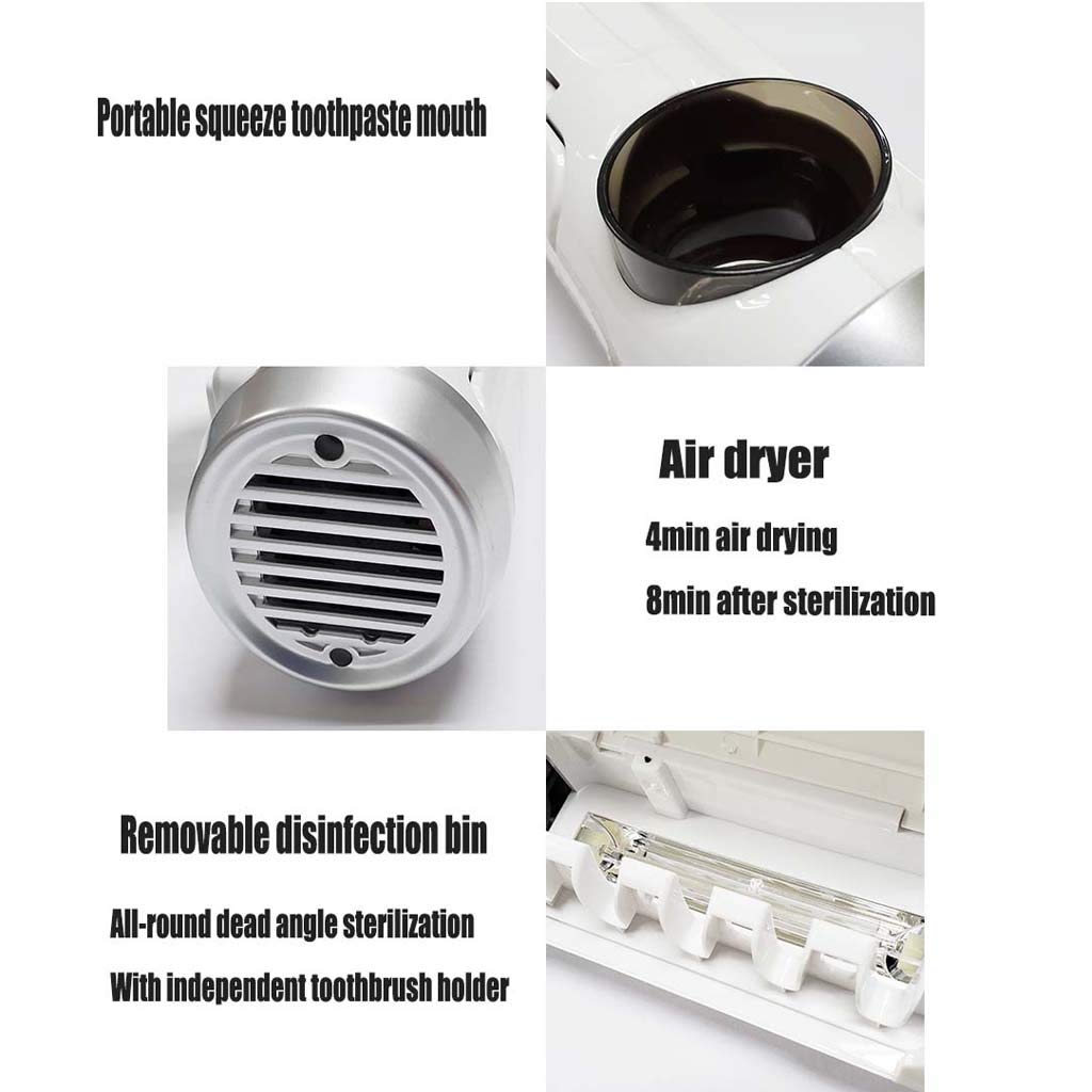 TJH Esterilizador con Soporte de Cepillo de Dientes UV, Rack de Secado de Cepillo de Dientes montado en la Pared, Caja de desinfección portátil para Cepillo de Dientes - Instalación sin Perforaciones