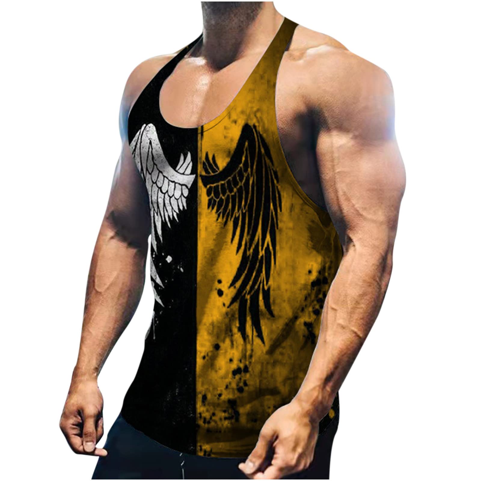 KOG Tank Top Herren Sport Tanktop Sommer Unterhemd Ärmelloses Shirt Tie-Dye Muster Tshirts Leicht Baumwolle Shirts Gutschein Amazon Junge Oberteile Gym Muskelshirt Tee Warehouse Deal Gold 3XL
