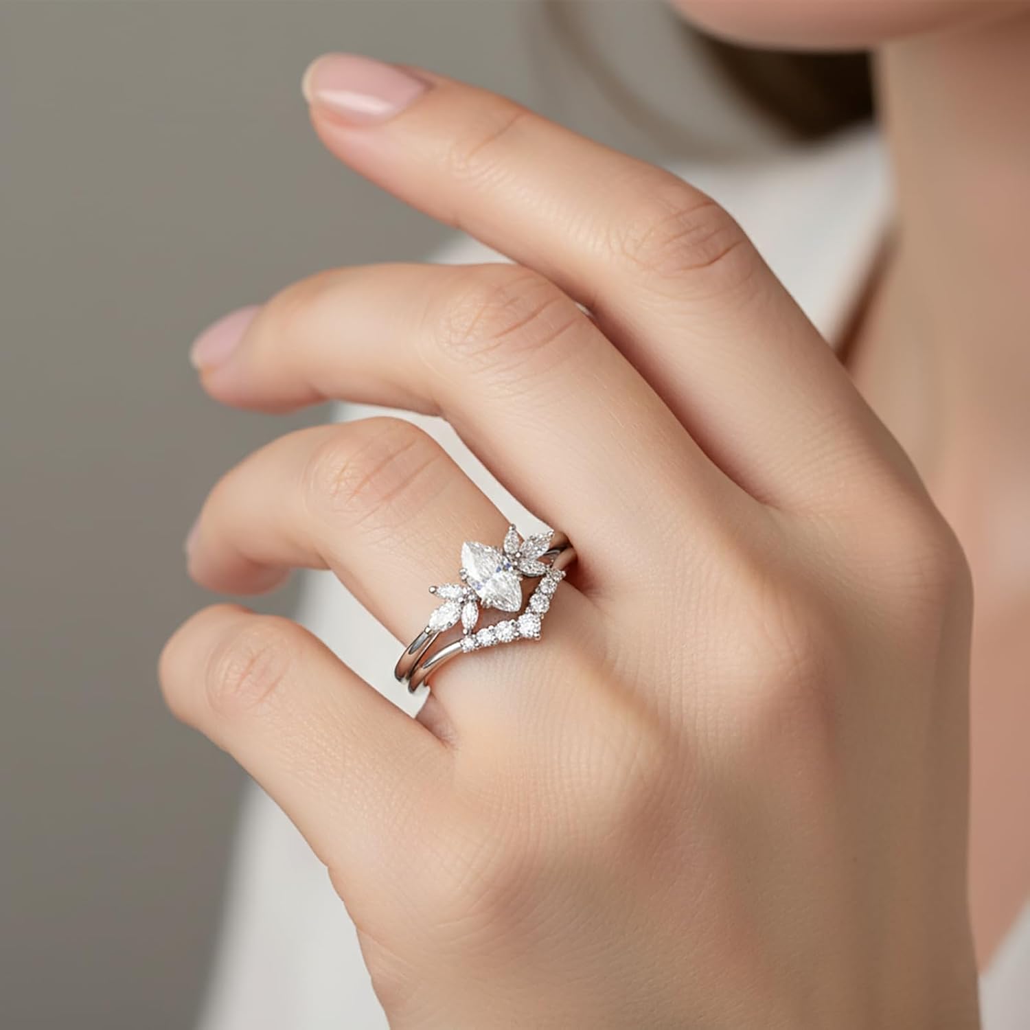 1-4 Carat Marquise Cut Moissanite Wedding Ring Set 10K 14K 18K White/Rose/Yellow Gold Marquise Cut Cluster Ring Set Promise Anniversary Ring Set for Women