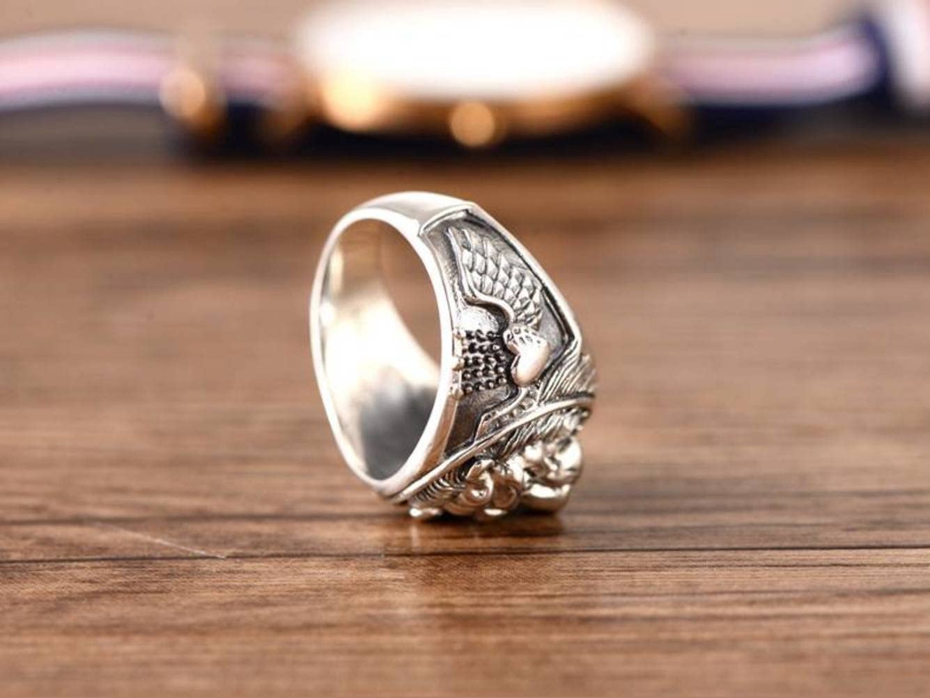 SIWAN Anillo Retro 925 Anillo de Plata Esterlina Cabeza de León Dominante Bestia Anillo Masculino1, 60mm
