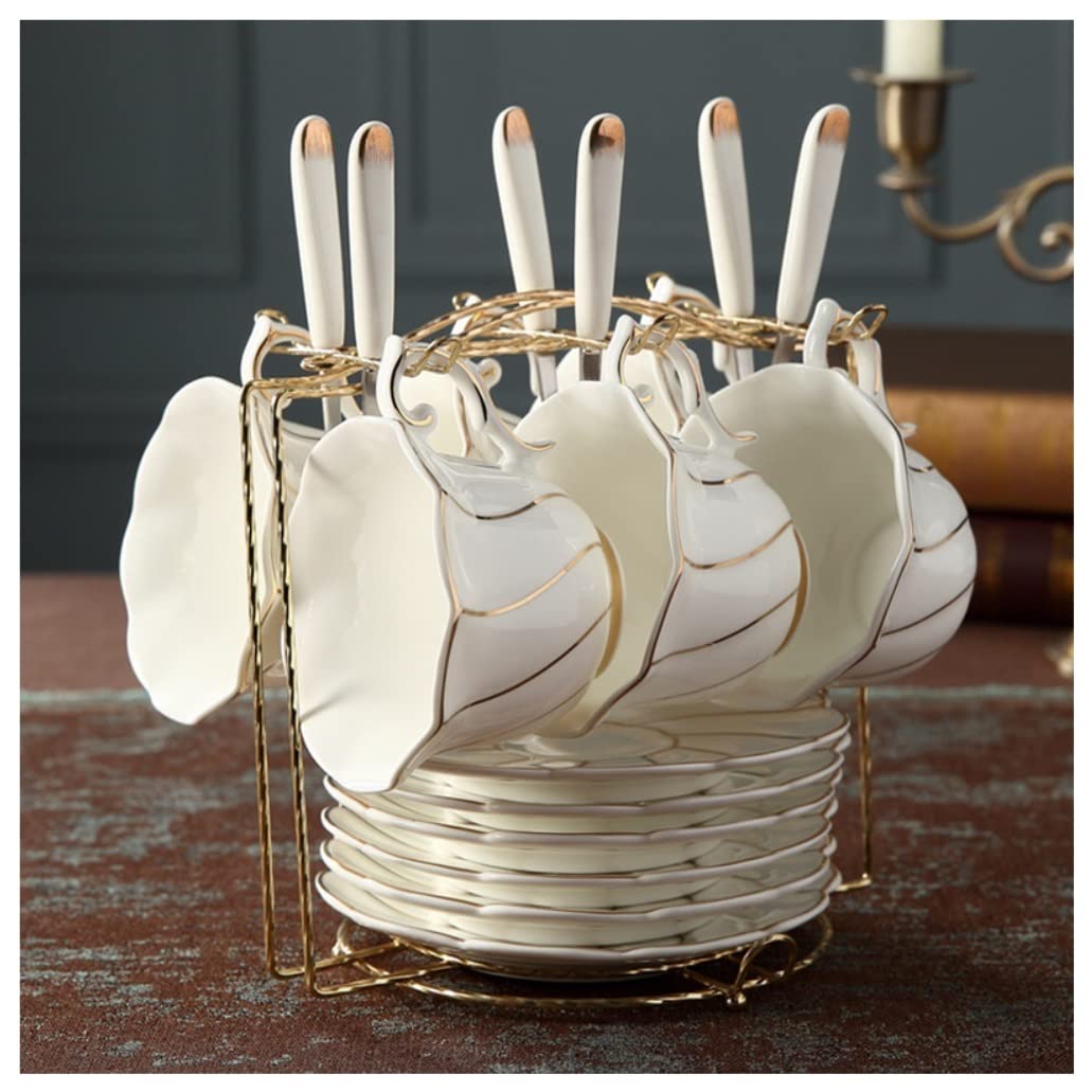 Zestaw Filiżanek Do Herbaty Kawy Prosty Zestaw Ceramicznych Filiżanek Do Herbaty Europejski Zestaw Filiżanek Do Kawy I Zestaw Spodków Z Metalowym Uchwytem Do Domu(19 Pieces)