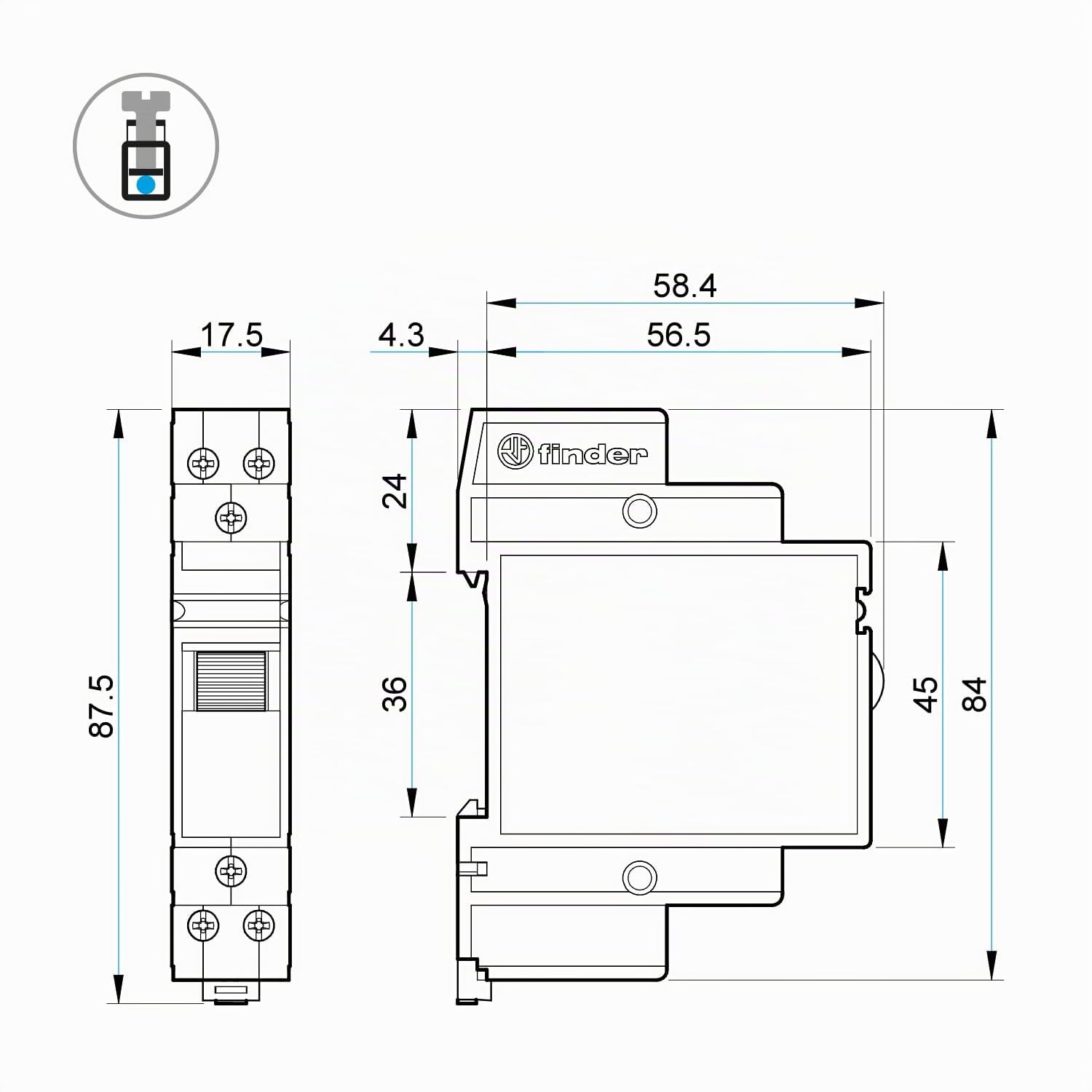 Finder 202282300000PAS Télérupteur modulaire 230 Vac 2 NO 16 A