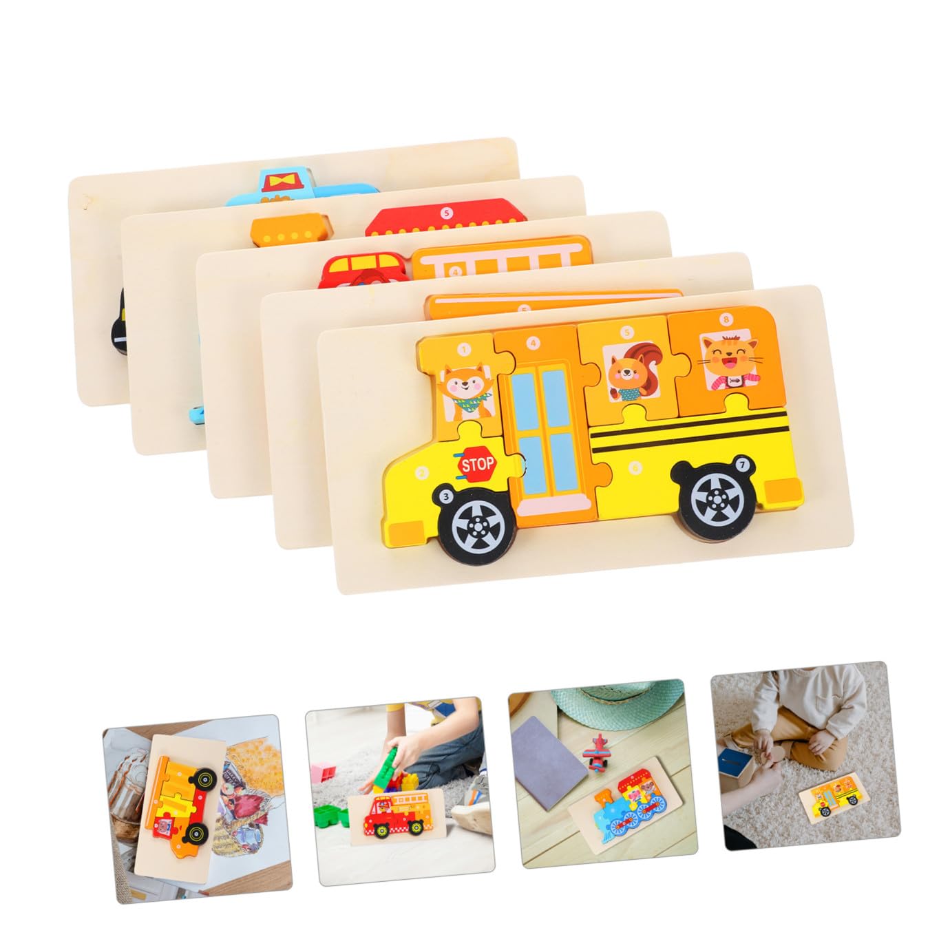 Puzzle 3d per Bambini 5 Set in Legno Design Cartoon | Incastro Didattico, Supporta Abilità Cognitive, Formato Stereoscopico, per Piccoli e Primi Giochi