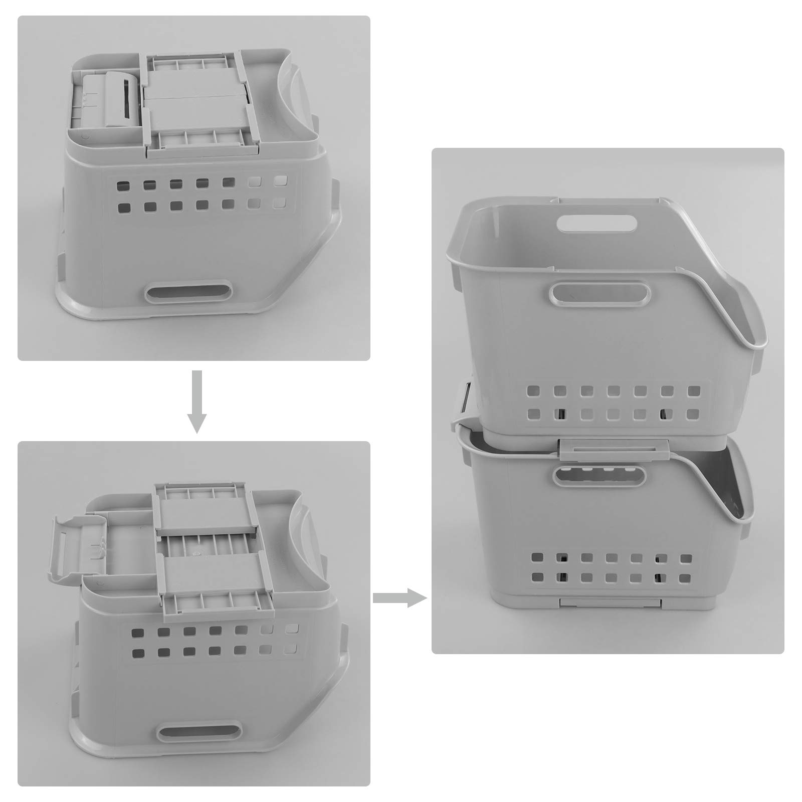 Asking Panier de rangement empilable gris, support de paniers de cuisine pour organisateur de fil empilable polyvalent à 3 niveaux