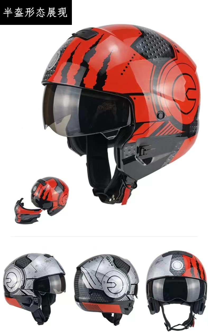 Modular Helmets Open Face Full face Motorcycle Helmet for Unisex-Adult Scooter Street Bike Cruiser DOT Approved