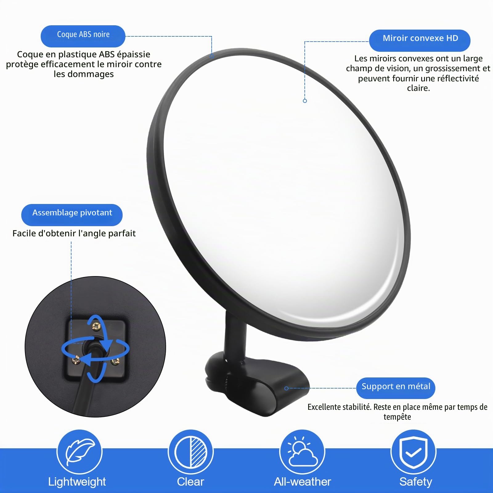 Biqing Réglable Angle Mort Miroir Truck,5,7 "Rond Convexes HD à Grand Angle Miroir d'angle Mort Rétroviseurs Universels pour Auto Bus Camions Camping-Cars