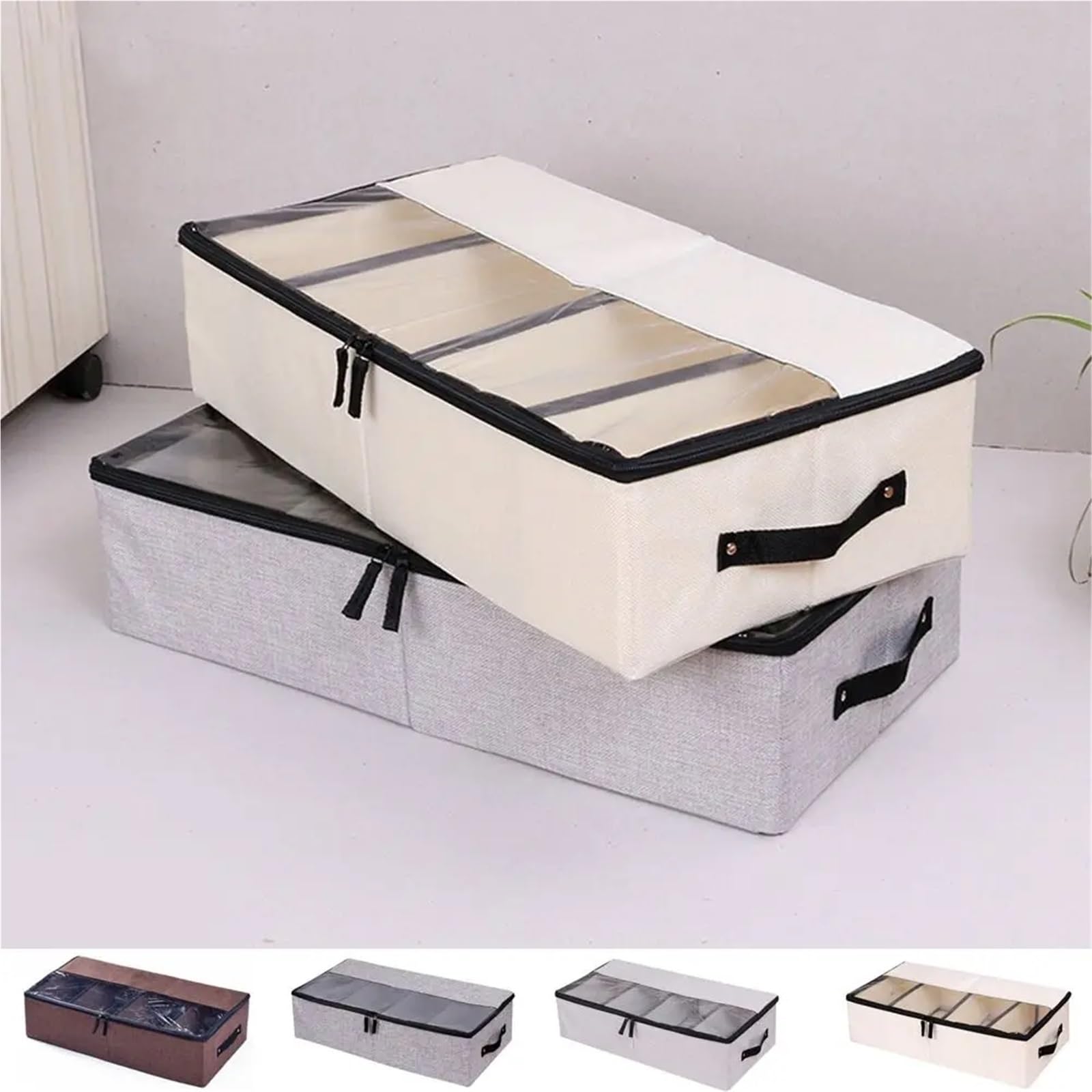 Organizzatore Di Scarpe Sotto Il Letto Scatola portascarpe divisoria in cotone e lino Scatola portaoggetti pieghevole staccabile sotto il letto Scatola portaoggetti con finitura regolabile con coperch