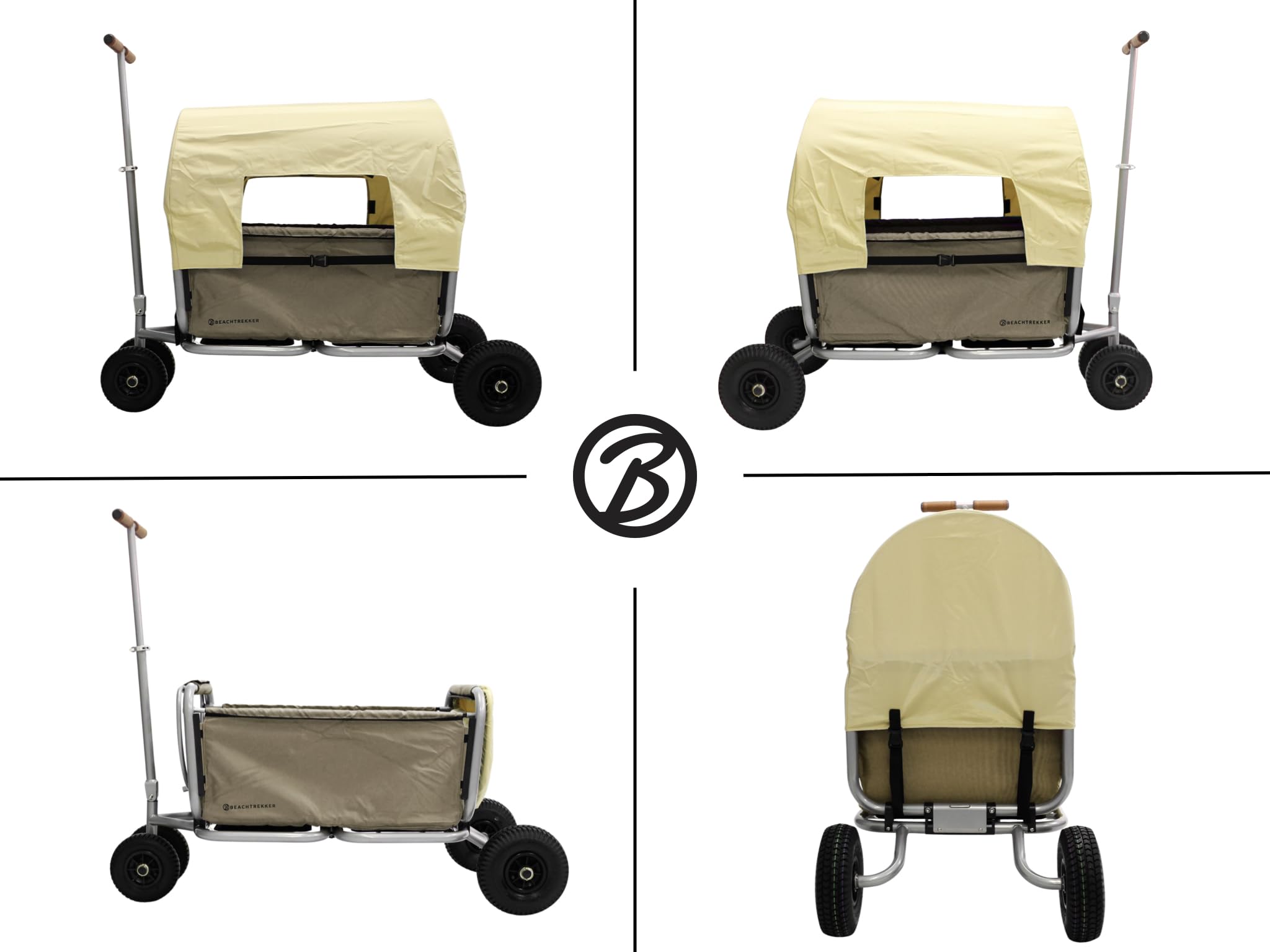 Beachtrekker Life Faltbarer Bollerwagen, klappbarer Handwagen + Feststellbremse + Sonnenverdeck (Luftreifen, Beige)