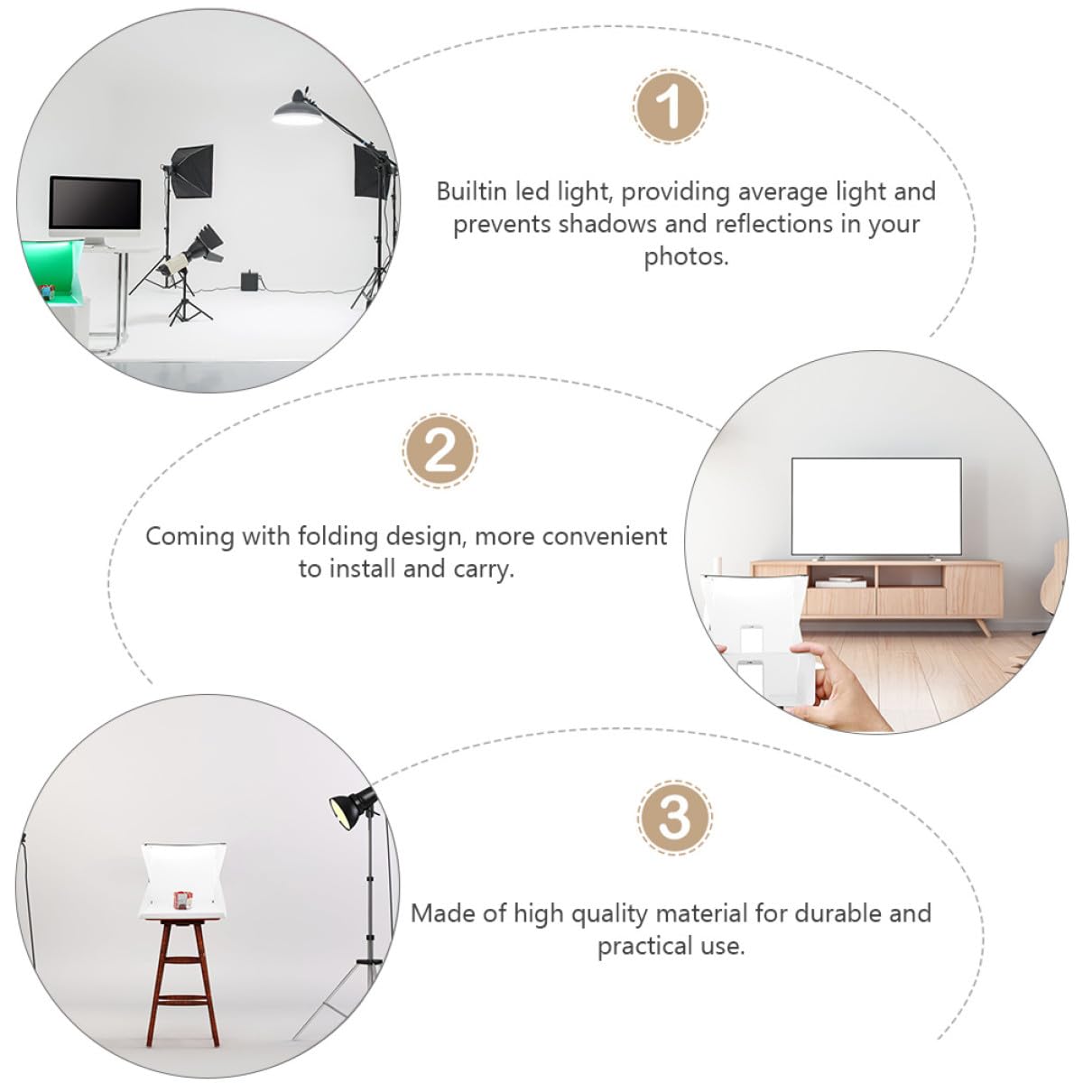 TEHAUX Mini Boîte Photo Portable Fond Photographique Blanc en PVC et Polyester Tente de Photo Pliable 40cm Lumière LED Intégrée pour Gadgets et Chaussures