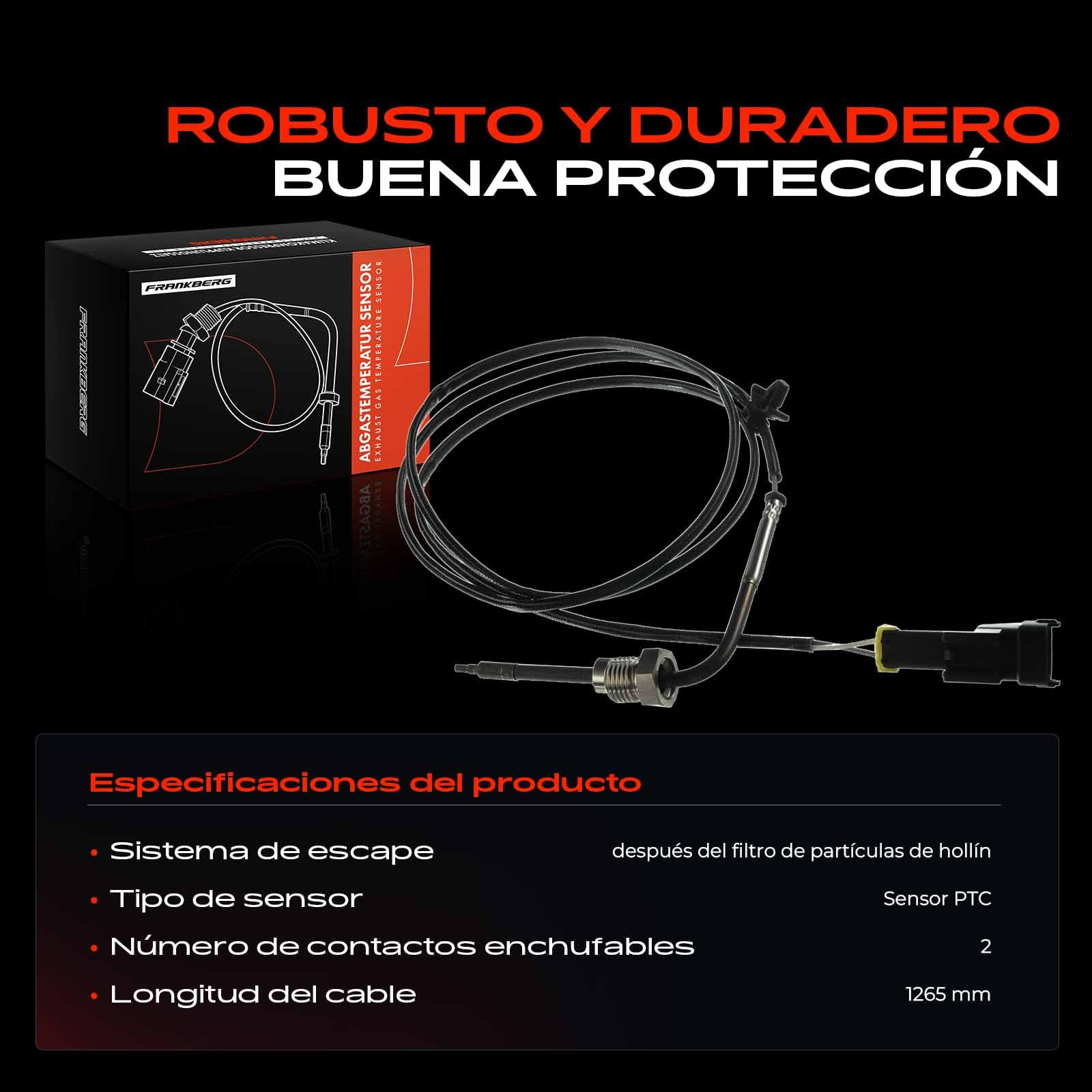 Frankberg Sensor de temperatura de gases de escape 2 Polos Compatible con 9-3 cabrio YS3F 9-3 Touring E50 9-3 D75 D79 E79 YS3F 9-3X YS3 Replace# 7451948,55557052