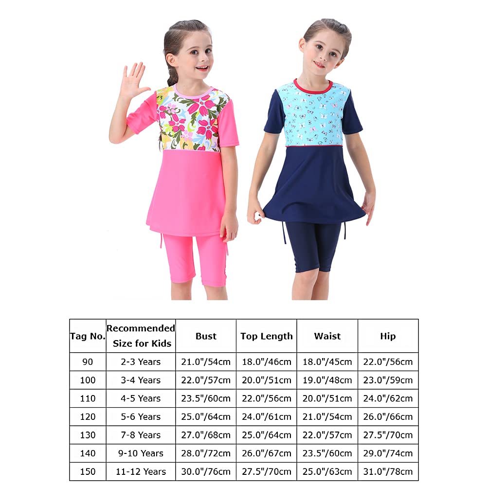 Tout-Petit Enfant Filles Modeste Maillots Bain 2 Pièces Burkini Manches Longues/Manches Courtes Rash Guard Haut Pantalon Surf Musulman Islamique Tenue Plage