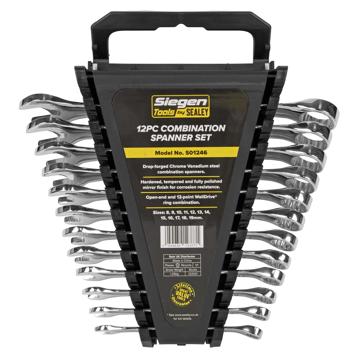 Sealey Combination Spanner Set 12pc S01246, Chrome - Image 2
