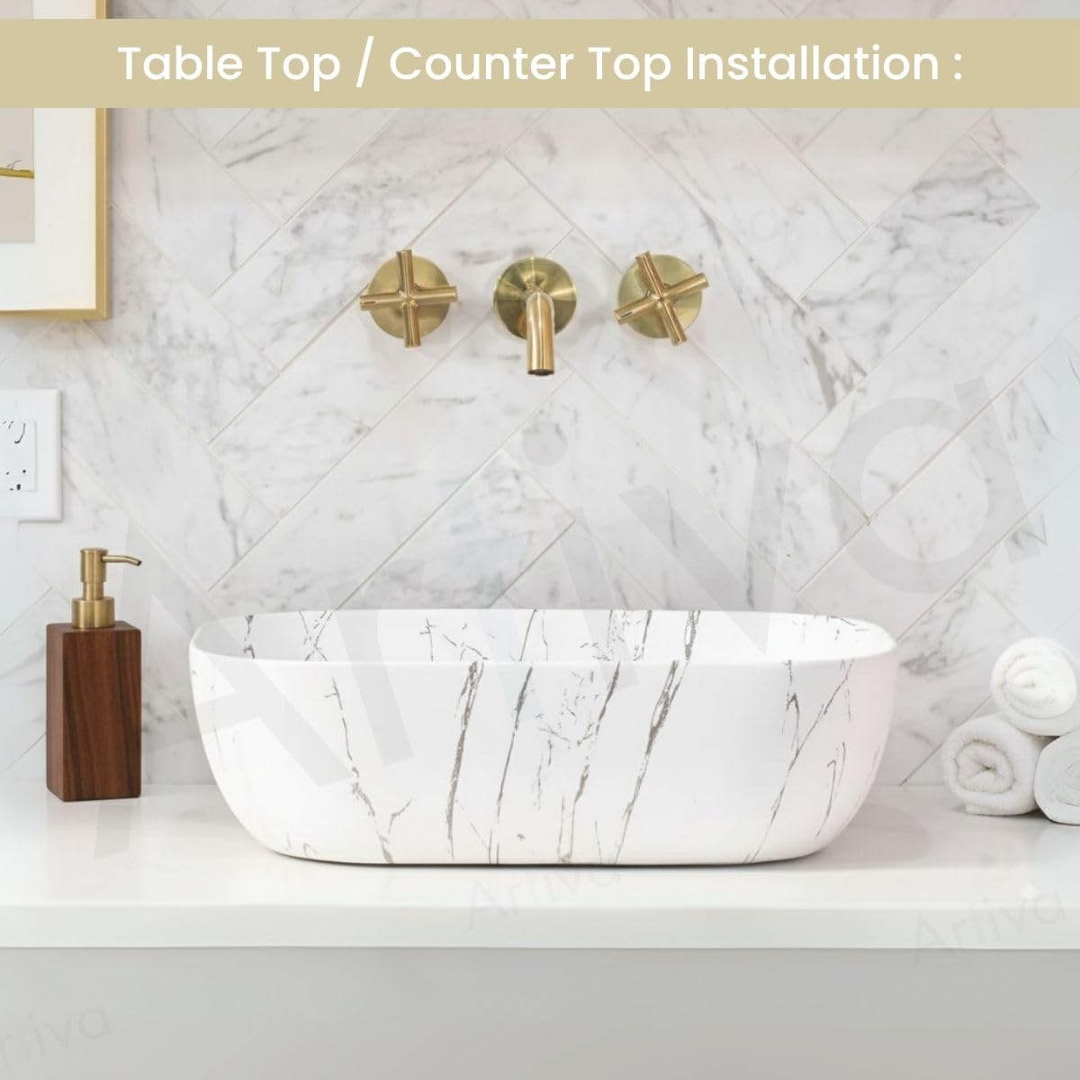 Artiva Small Tabletop Wash Basin For Bathroom/White Ceramic Countertop Sink/Bathroom Basin/Rectangle Vanity Vessel Sink/Glossy Table Top Washbasin For Home, Hotel, Office (Lito White, 10x14 Inch) 1