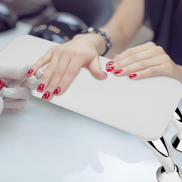 LIONVISON Nail Arm Rest Hand Pillow, Micro Fiber Leather Manicure Hand Cushion Stand Nail Rest Cushion Non-Slip Nail Rest Cushion Table Desk Station with Bracket for Arm Rest Manicure Salon (White)