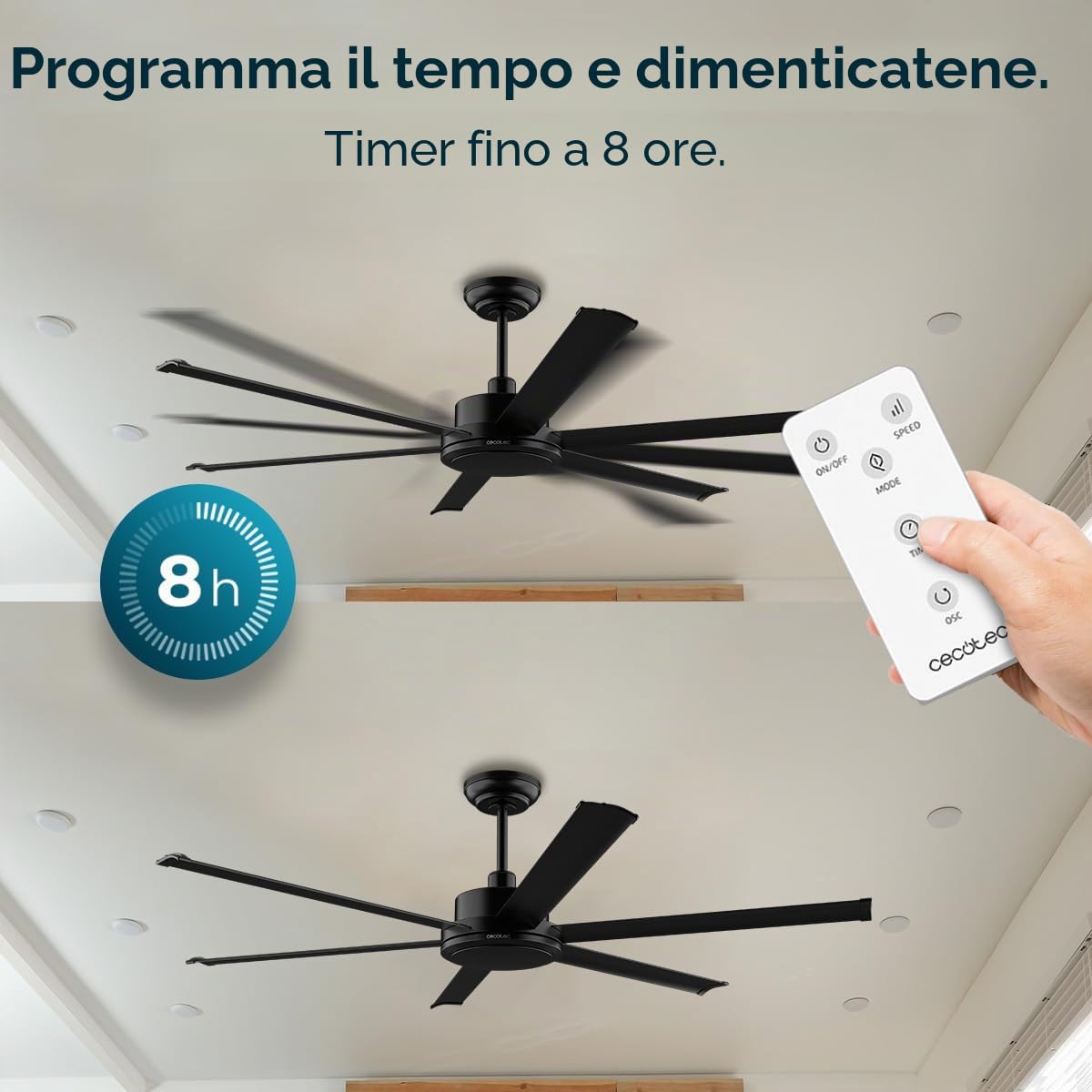 Cecotec - Ventilatori da Soffitto EnergySilence Aero 10000 Pro - 56 W, Diametro 254 cm, Telecomando, Timer Fino a 8 Ore, 6 Velocità, 6 Velocità, Estate/Inverno, Altezza Regolabile