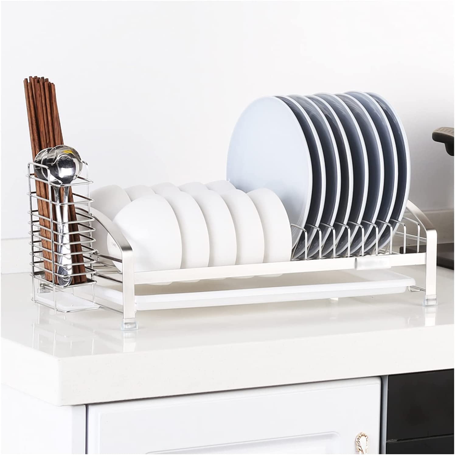 SaryEdge Anti-Rust Dish Drainer, 304 Stainless Steel, Kitchen Counter Drain Storage Rack, Space-saving,