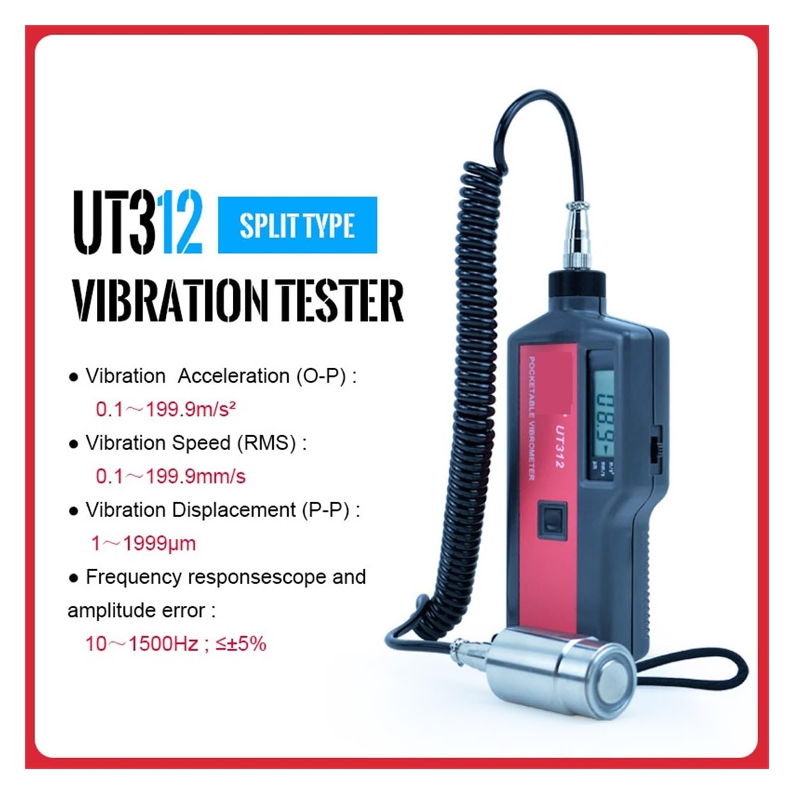 Misuratore di vibrazioni digitale, Misuratore di misurazione a potenza automatica/mantenimento dei dati del test di spostamento a velocità di accelerazione digitale, vibrometro diviso, tester di vibra
