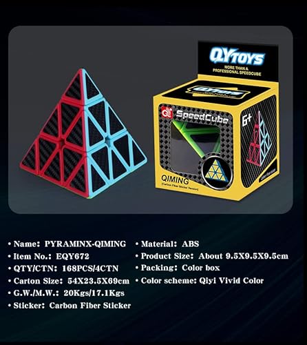 Roxenda Pyramid Speed Cube, 3X3X3 Qiming Pyramid Speed Cube Triangle Cube Puzzle Magic Cube (Carbon Fiber) #TOP7