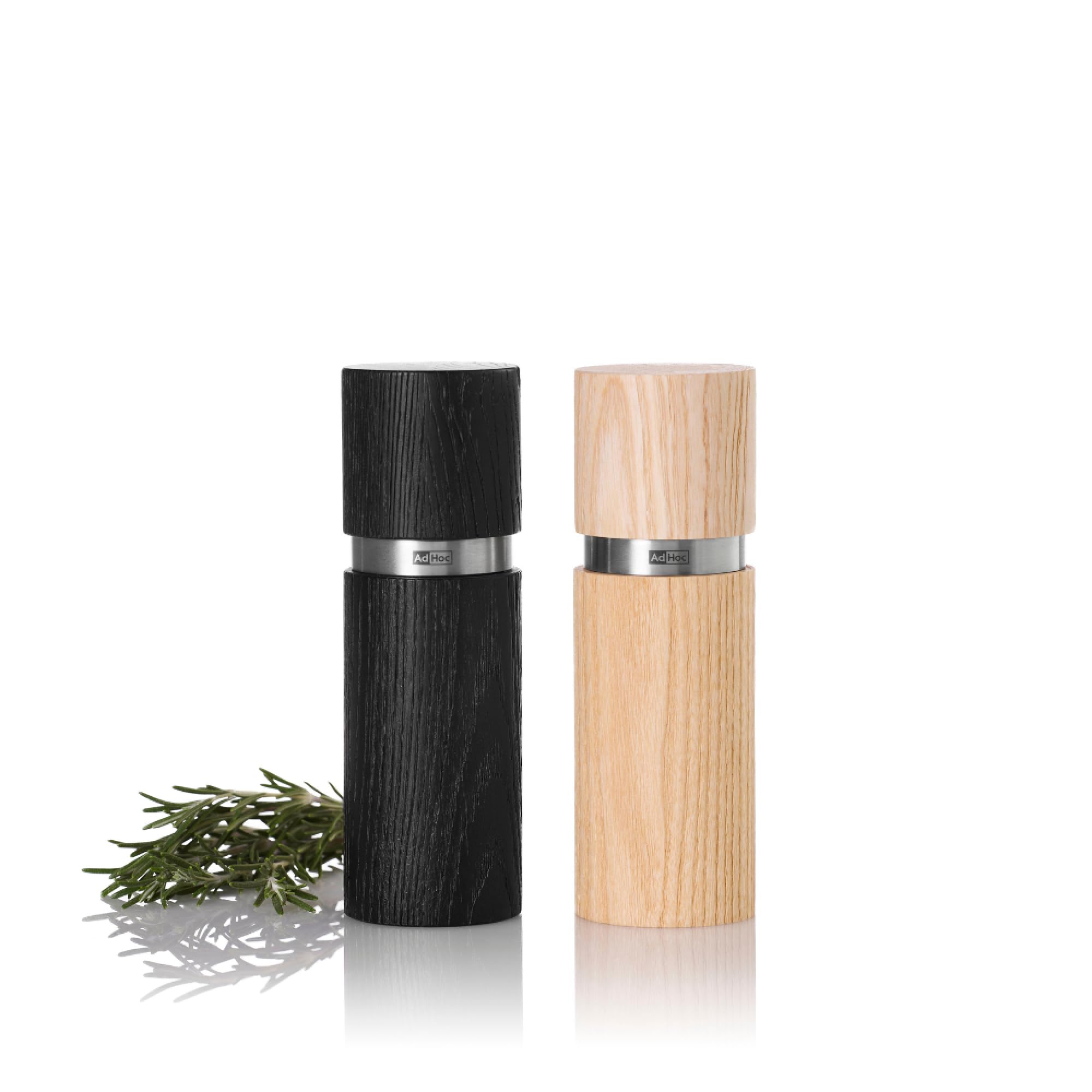 AdHoc Textura Pfeffer- & Salzmühlen Set, Gewürzmühlen aus Eschenholz | Mit CeraCut® Keramikmahlwerk für Salz & Pfeffer, stufenlos verstellbar, Edelstahl & Eschenholz, 15 cm