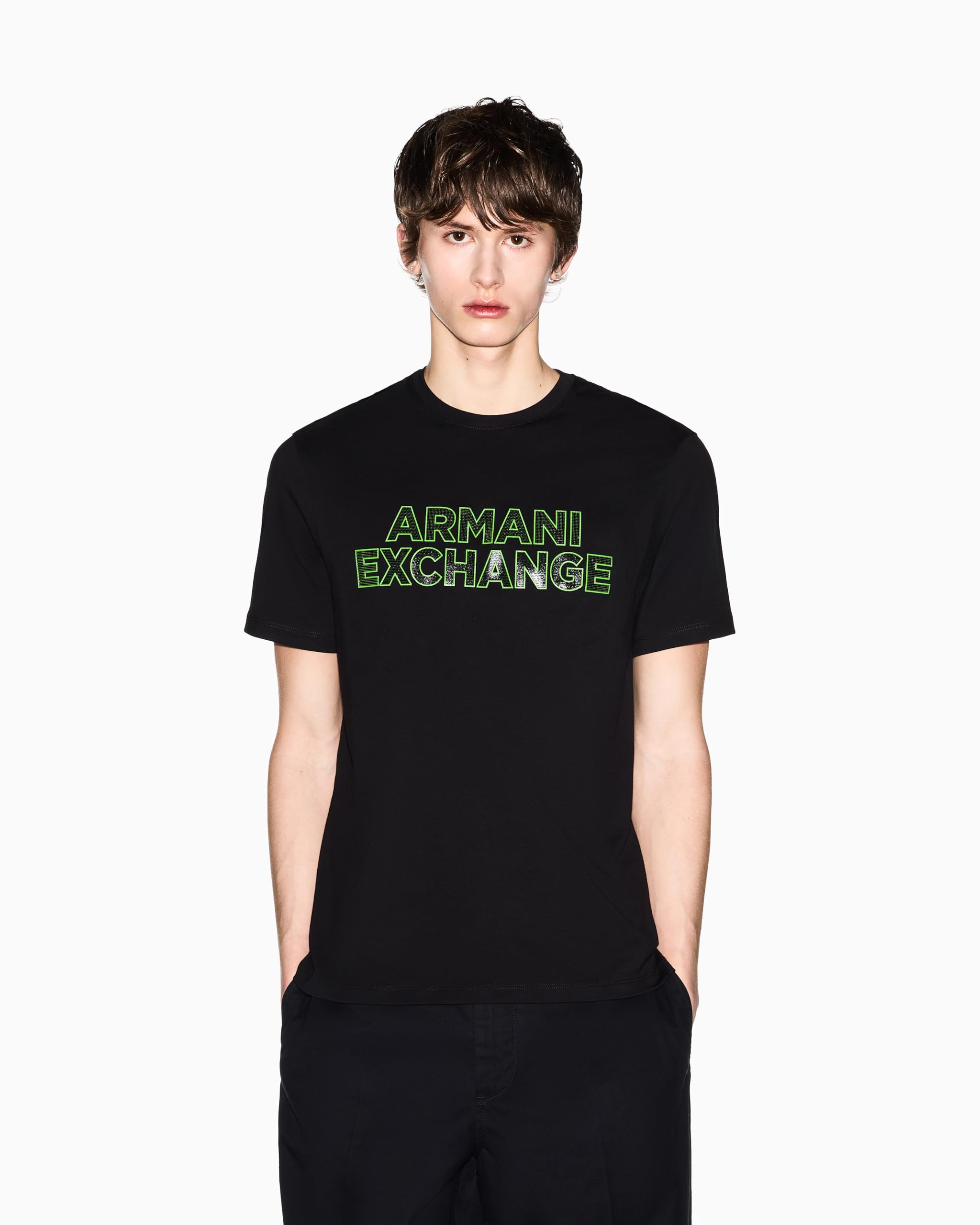 Armani Exchange Camiseta ajustada con logotipo elevado para hombre