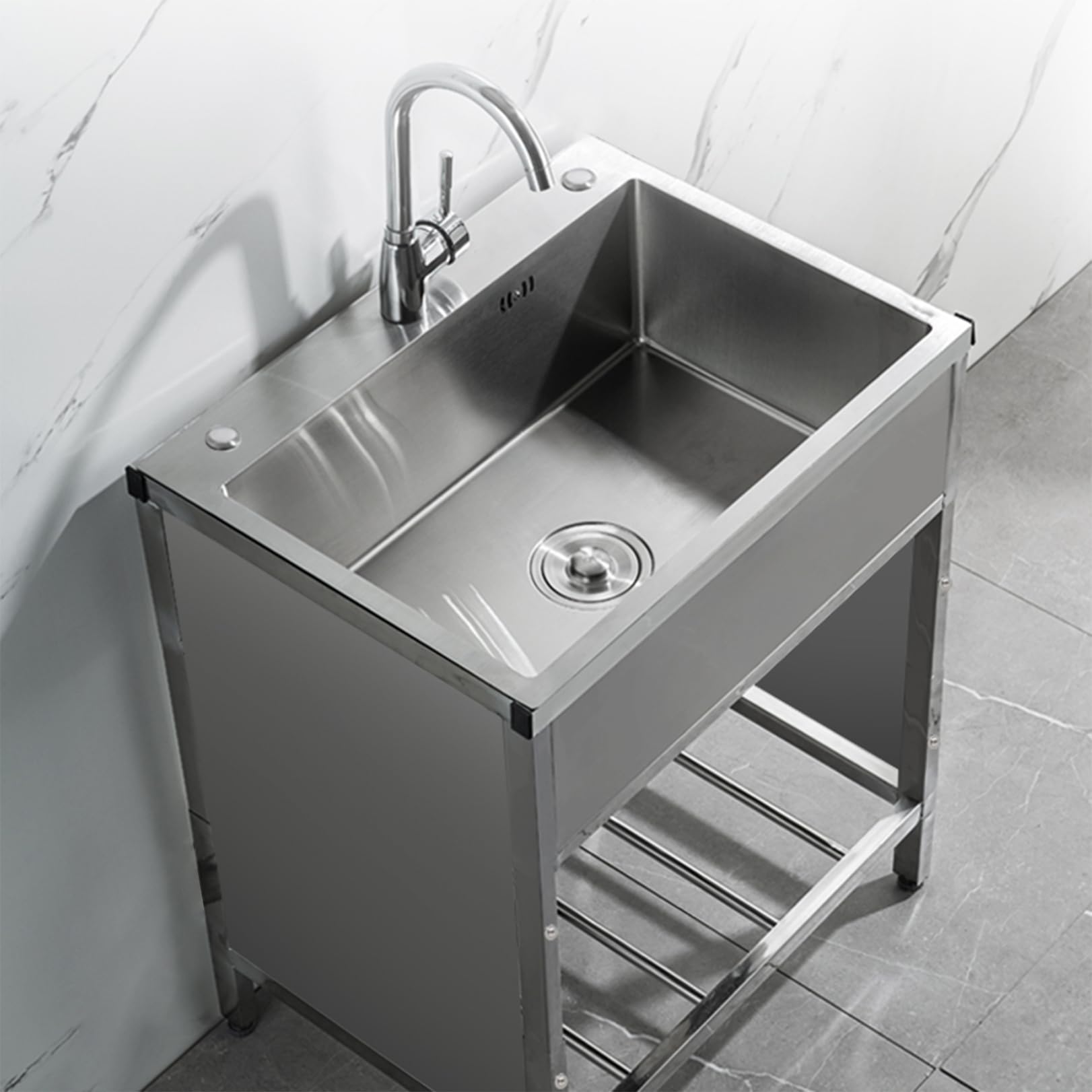ZQFHSX Kitchen Sink Freestanding Mobile Commercial Catering 304 Stainless Steel Single with Faucet Outdoor Restaurant