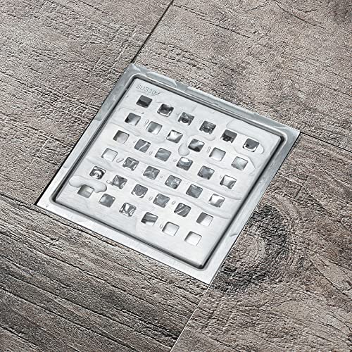 Starensky 4’’ Square Shower Drain Floor Drain Cover Bathtub Hair Catcher Kit 304 Stainless Steel Brushed Nickel #TOP3