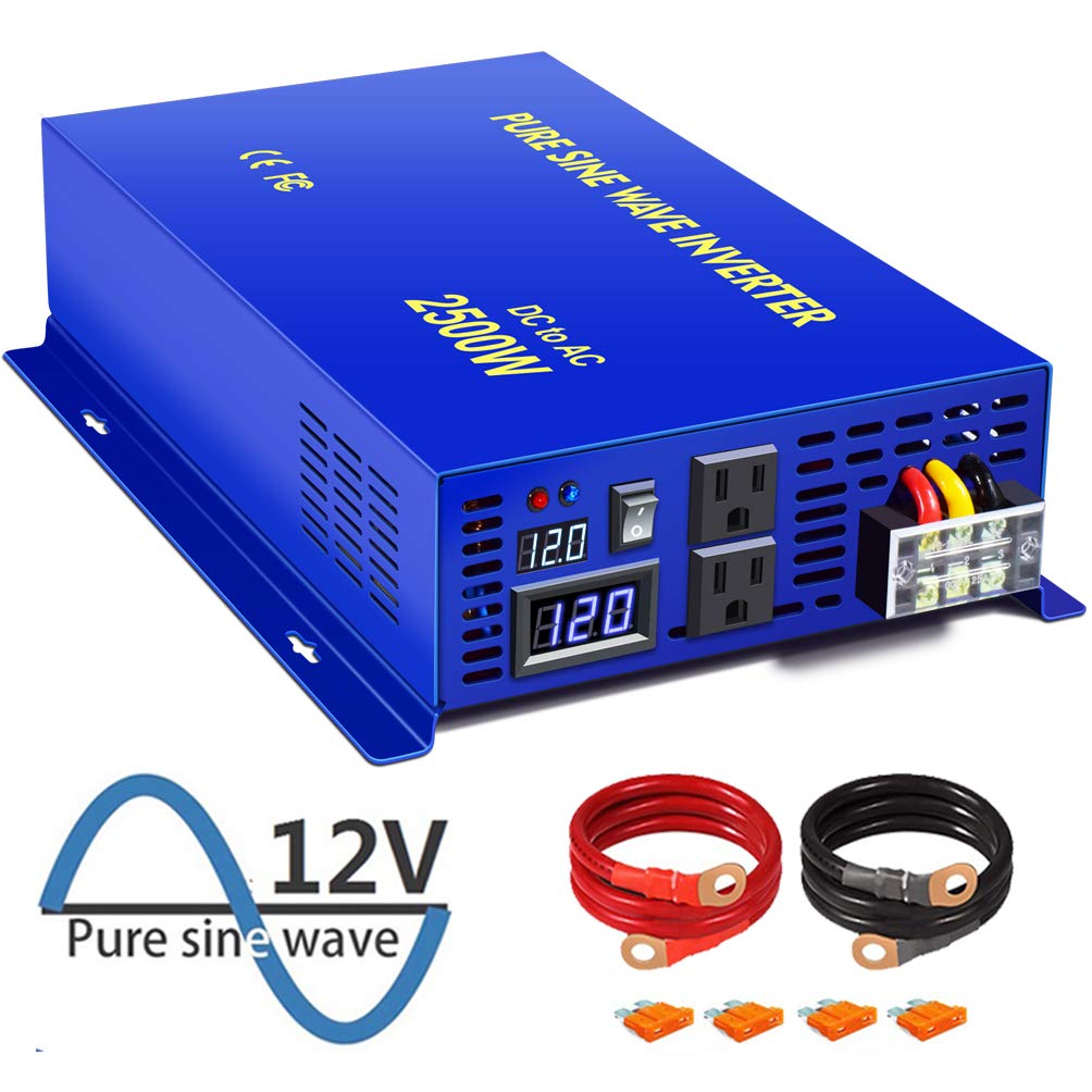 XYZ INVT 2500 Watt Pure Sine Wave Inverter 12V DC to 120V AC, 2500W Power Invert Surge 5000W Power Converter for Solar System. (2500W 12V 120V)