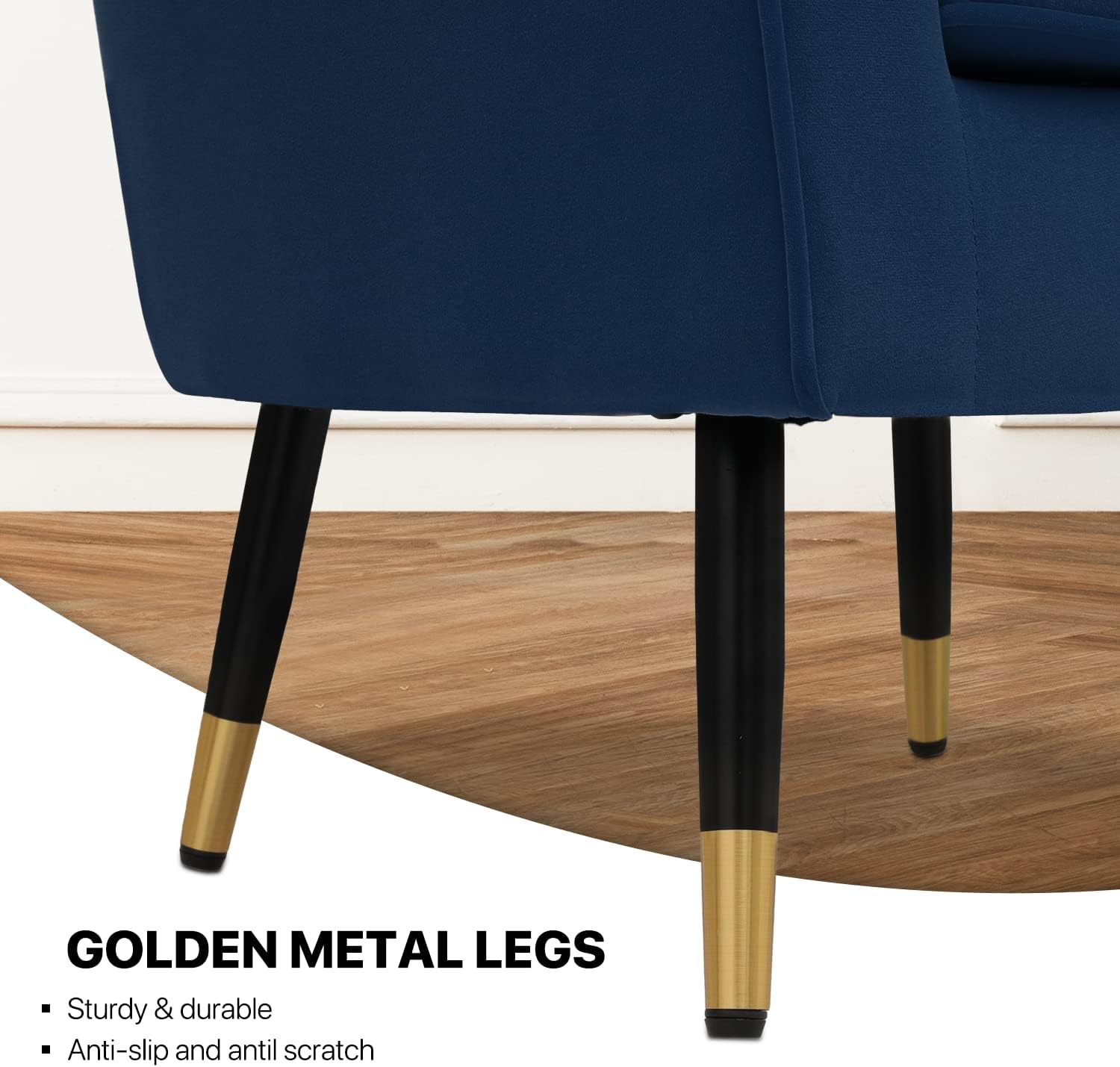 MoNiBloom Modern Accent Chair with Lumbar Pillow, Mid-Century Modern Sude Single Sofa Arm Chair for Living Room, Durable Upholstered Comfy Barrel Chair w/Gold Metal Legs and Wide Armrest, Navy Blue