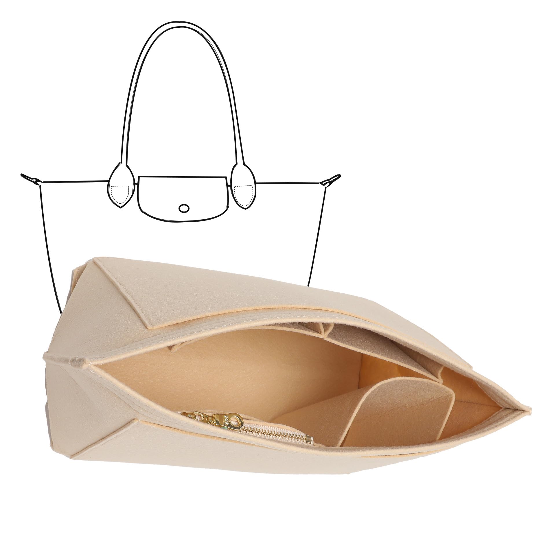 Doxo Felt Purse Organizer Insert for Handbags, Bag Insert Organizer with Multi-pockets,Compatible with le pliage organizer Large Tote (Beige-L)