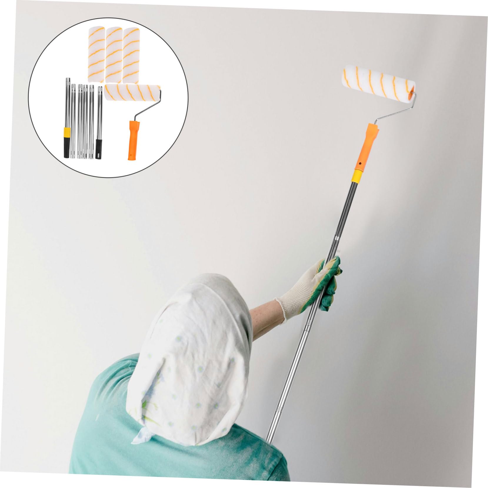 UKCOCO Rullo Telescopico per Pittura con Asta Estensibile in Acciaio Inox 1,8m, Set, per Pittura Muro e Casa