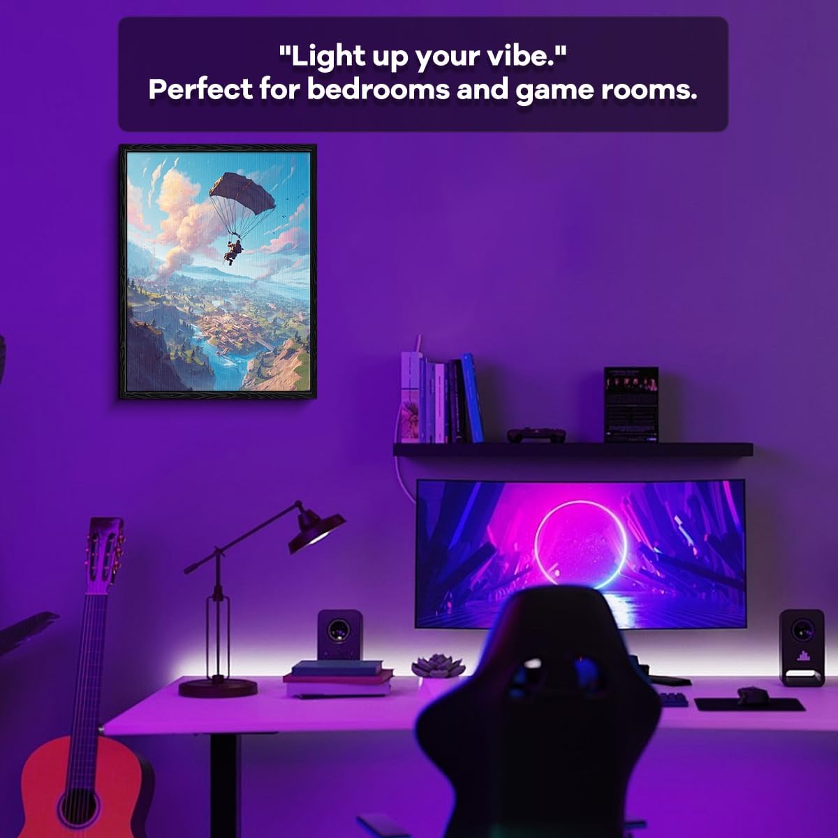 WOXZQ Epic Fortnite Parachuting Battle Royale Scene Dynamic Adventure Game Art Wall Decor Print for Gaming Room Canvas Illustration 12x15 Inch image 2